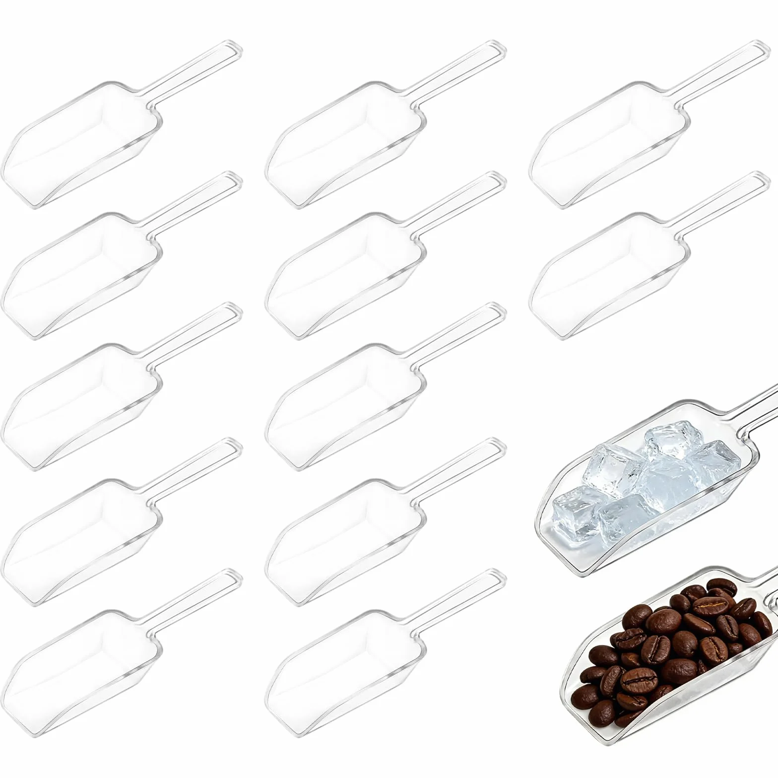12 sztuk łopatek do mąki, szufelka do jedzenia, mała szufla do gospodarstwa domowego, mała szufla do majsterkowania, żywicy, kawy, proszku, ziaren, kostek lodu (przezroczysta)