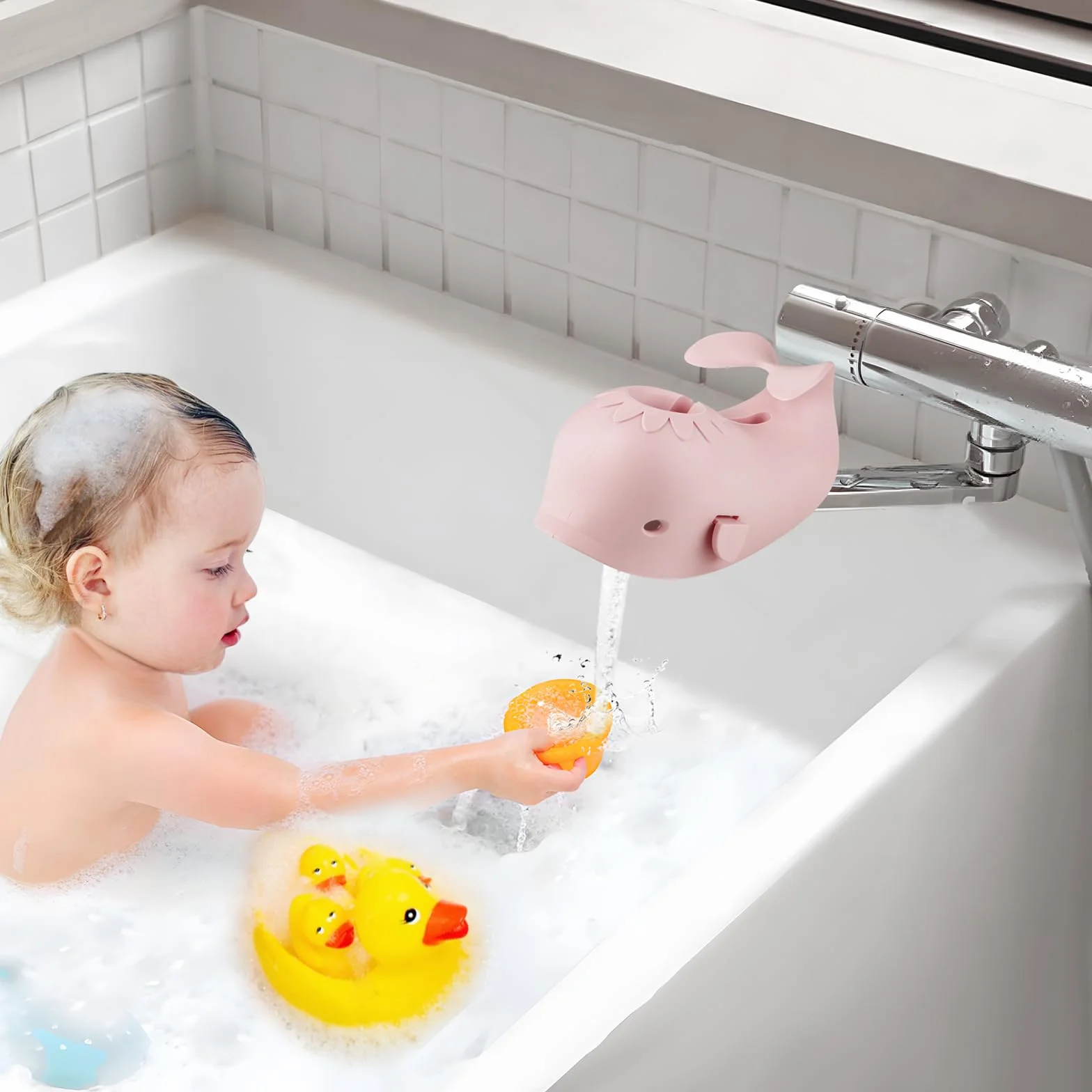 PandaEar Pokrowiec na wylewkę wannową, pokrowiec na kran do wanny, osłona na baby shower dla dzieci małych dzieci, uniwersalne dopasowanie - wieloryb (różowy)