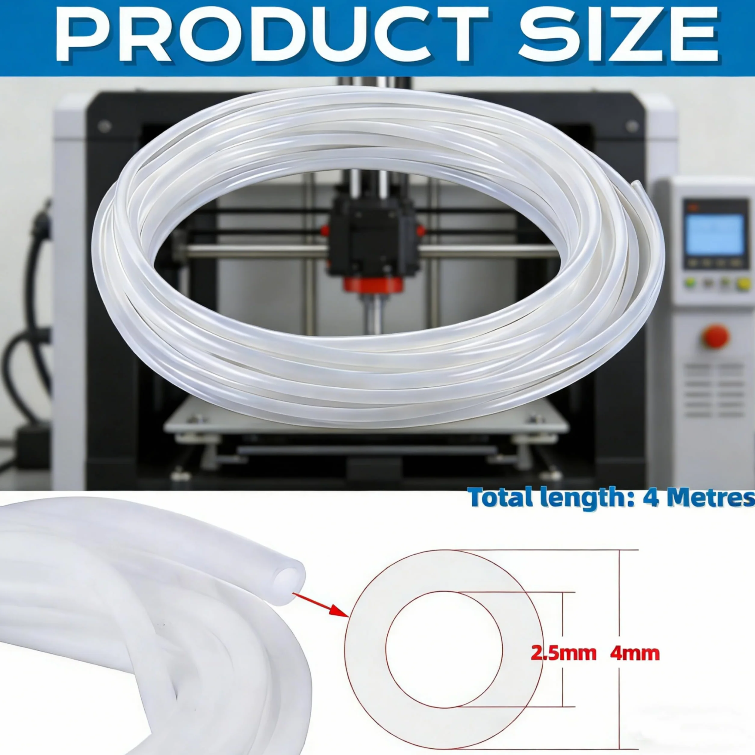 Wąż PTFE 4 m ID × 4 mm OD PTFE Tube do 1,75 mm do Bambu Lab A1/A1 mini/P1P/P1S/X1C, do Creality K1/K1 Max/Ender 3 V3, teflonowa tuba akcesoria do drukarek 3D, biały