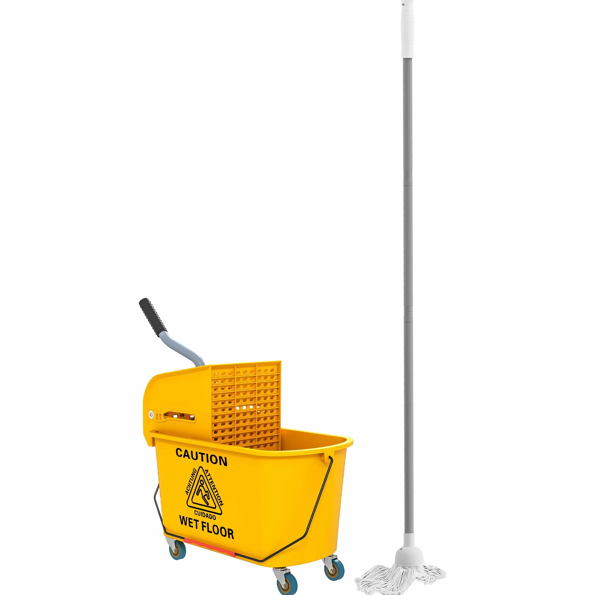 HOMCOM Wózek domowy, profesjonalny wózek do prania, wyciskarka boczna, wiadro 20 l, uchwyt i mop, 45 x 26,5 x 70 cm, żółty