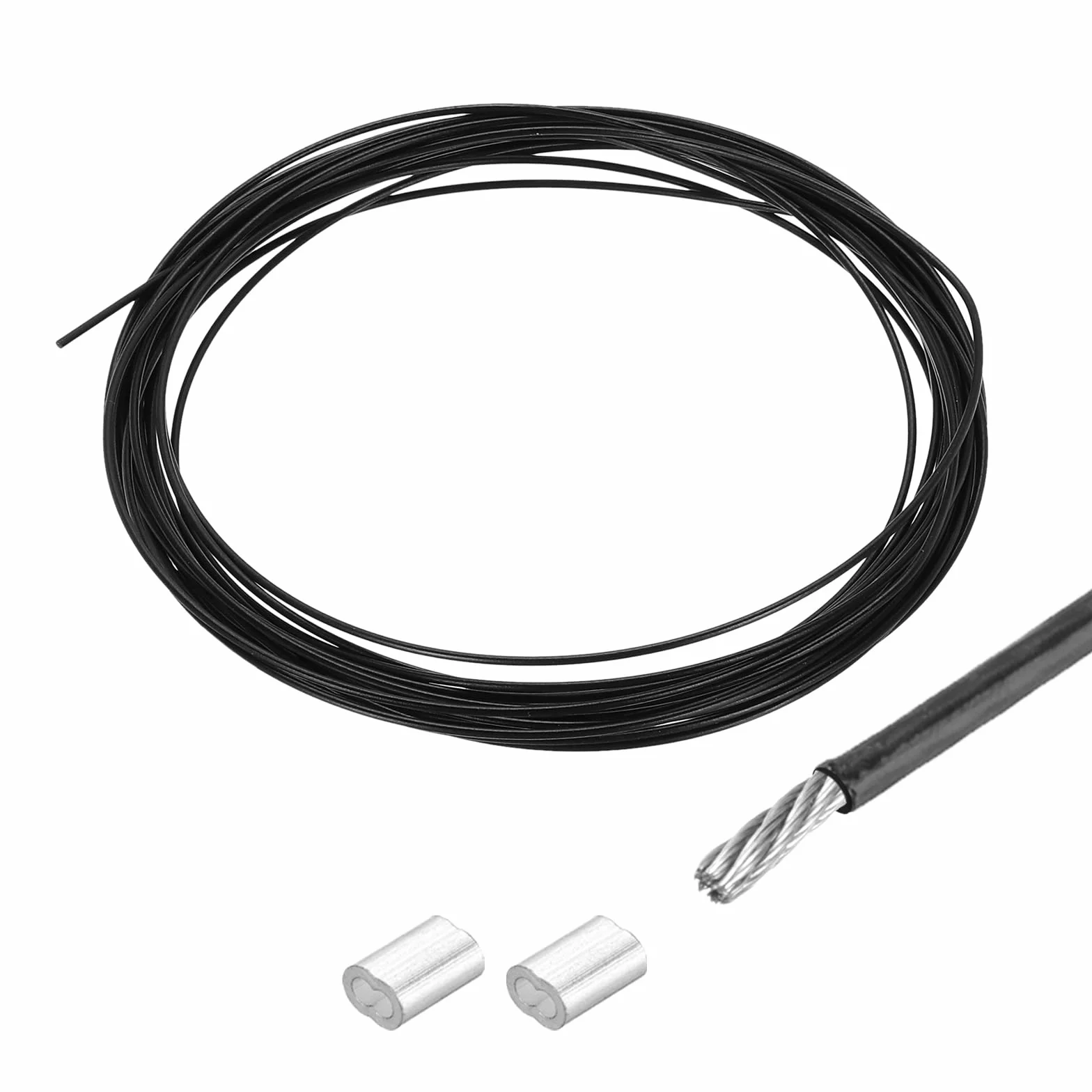 QUARKZMAN Lina druciana ze stali nierdzewnej, 5 m x 1 mm, linka stalowa powlekana PCW, 2 tuleje aluminiowe, drut zabezpieczający, wieszak na zdjęcia, zasłony, balustrady, meble ogrodowe, żagiel