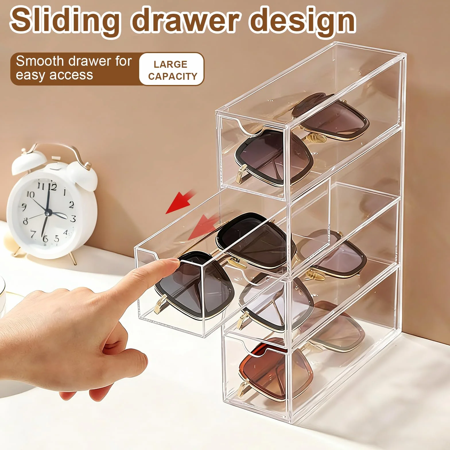 Przezroczysty organizer na okulary akrylowy 4 szuflady 6,5x17,5x24,5 cm