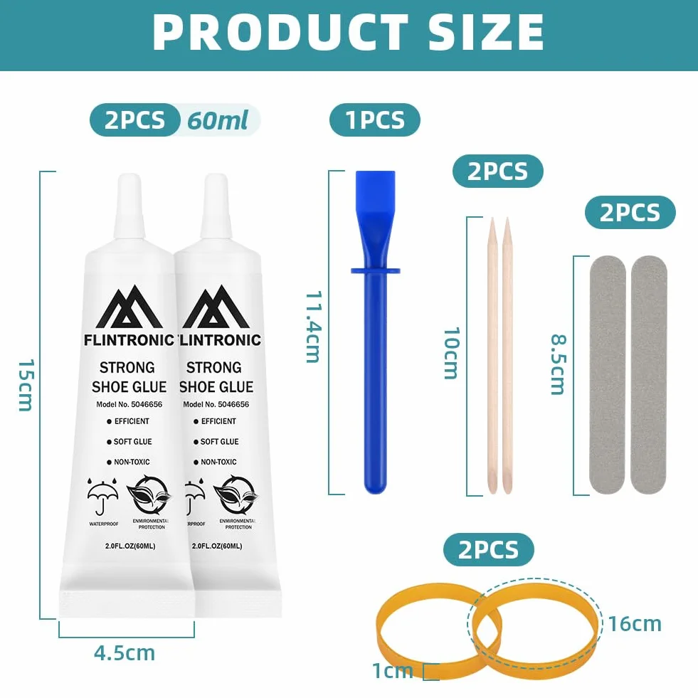 flintronic Naprawa podeszwy z klejem do butów, wolno schnąca, przezroczysta, super mocna, wodoodporna, do trampek, obcasów - 2 x 60 ml