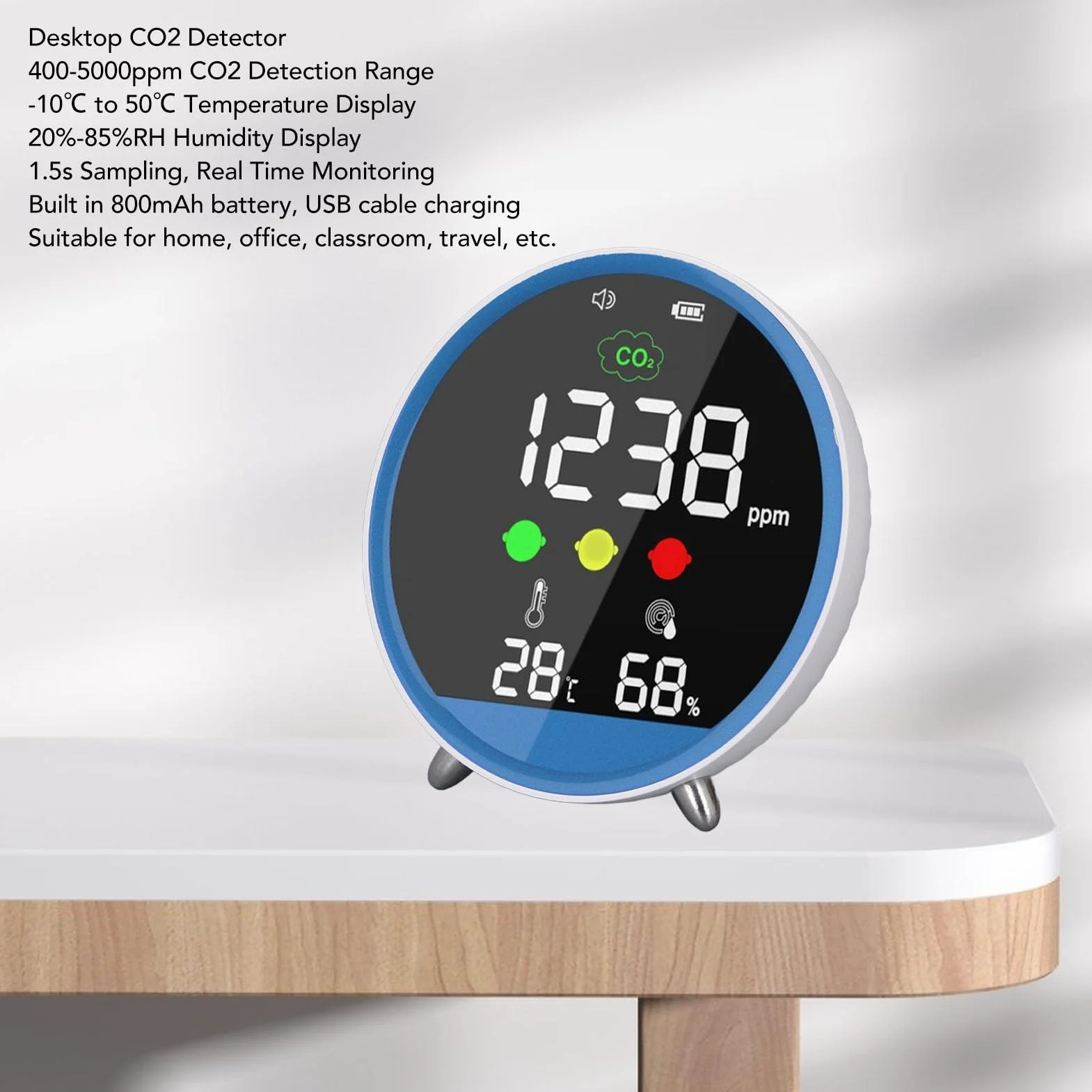 Biurkowy Detektor CO2, 400–5000 Ppm Wysoka dokładność Wewnętrzny Tester CO2 z Wyświetlaczem Temperatury i Wilgotności Próbkowanie 1,5 S dla Namiotów Hodowlanych Domy Fabryki