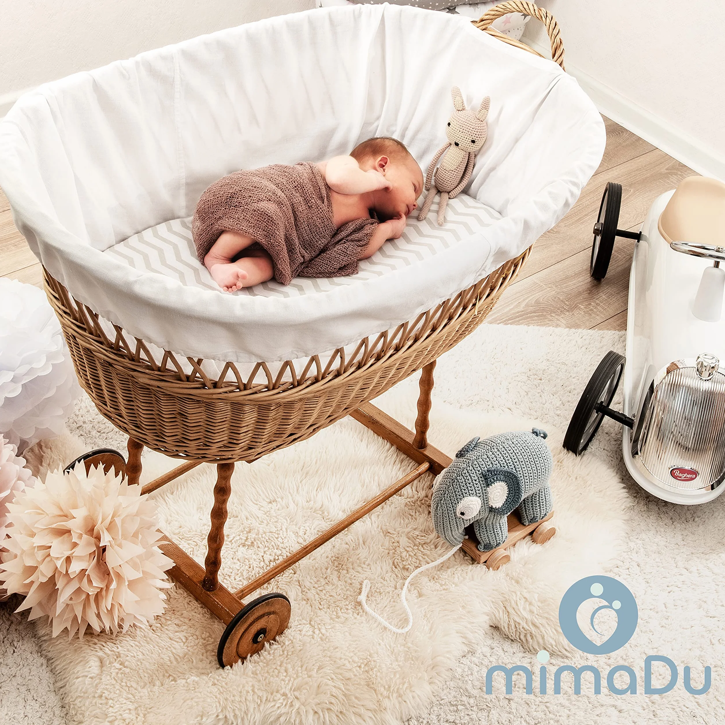 mimaDu® premium Spannbettlaken Kinderwagen, Stubenwagen Bezug, Kinderwagen Matratzenbezug - 78x36, 80x35, 80x40 cm- 100% OEKOTEX Baumwolle (Punkte Zickzack)