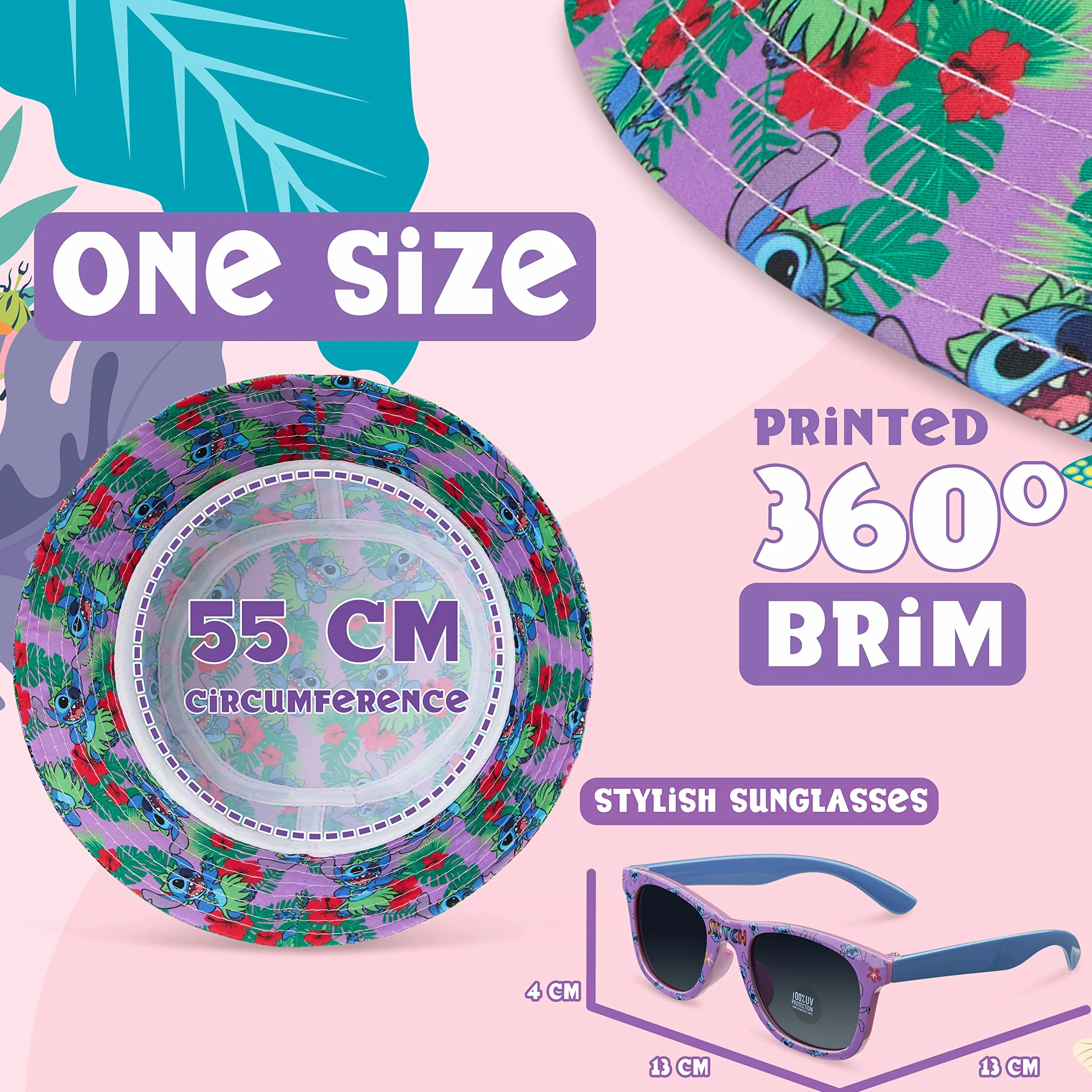 Disney Stitch Okulary Przeciwsłoneczne i Kapelusz Letni Zestaw Akcesoriów dla Dziewczynek Ochrona UV