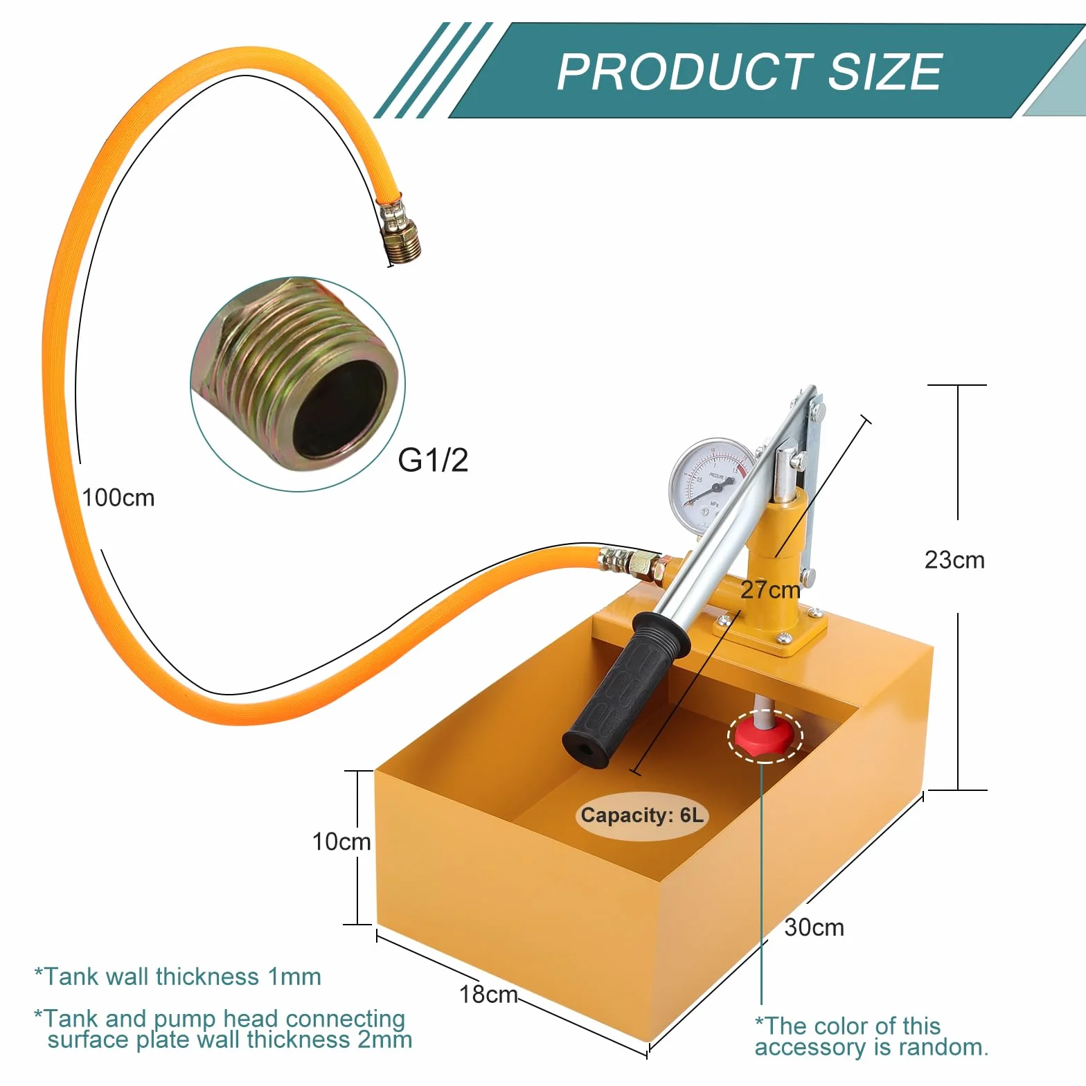 HSEAMALL Pompa testowa ciśnienia wody, ręczna 1/2 cala, 25 kg, 2,5 MPa, żółta, nad ziemią, aluminium, pompa wodna