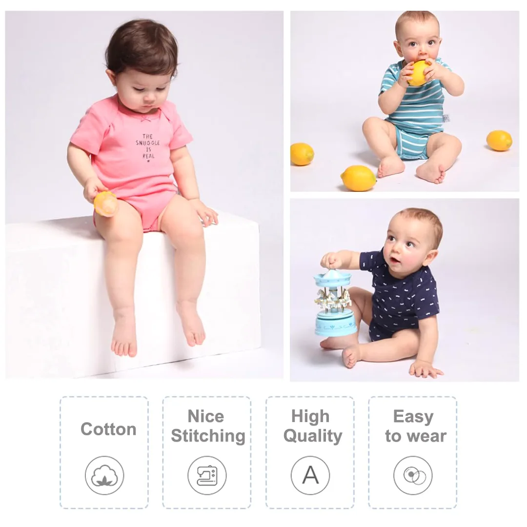 Unisex Baby Krótki Rękaw Body z Krótkimi Rękawami z Nadrukiem Wykonane – 5 Sztuk, Miękkie i Wysokiej Jakości 101% Bawełna Ekologiczna