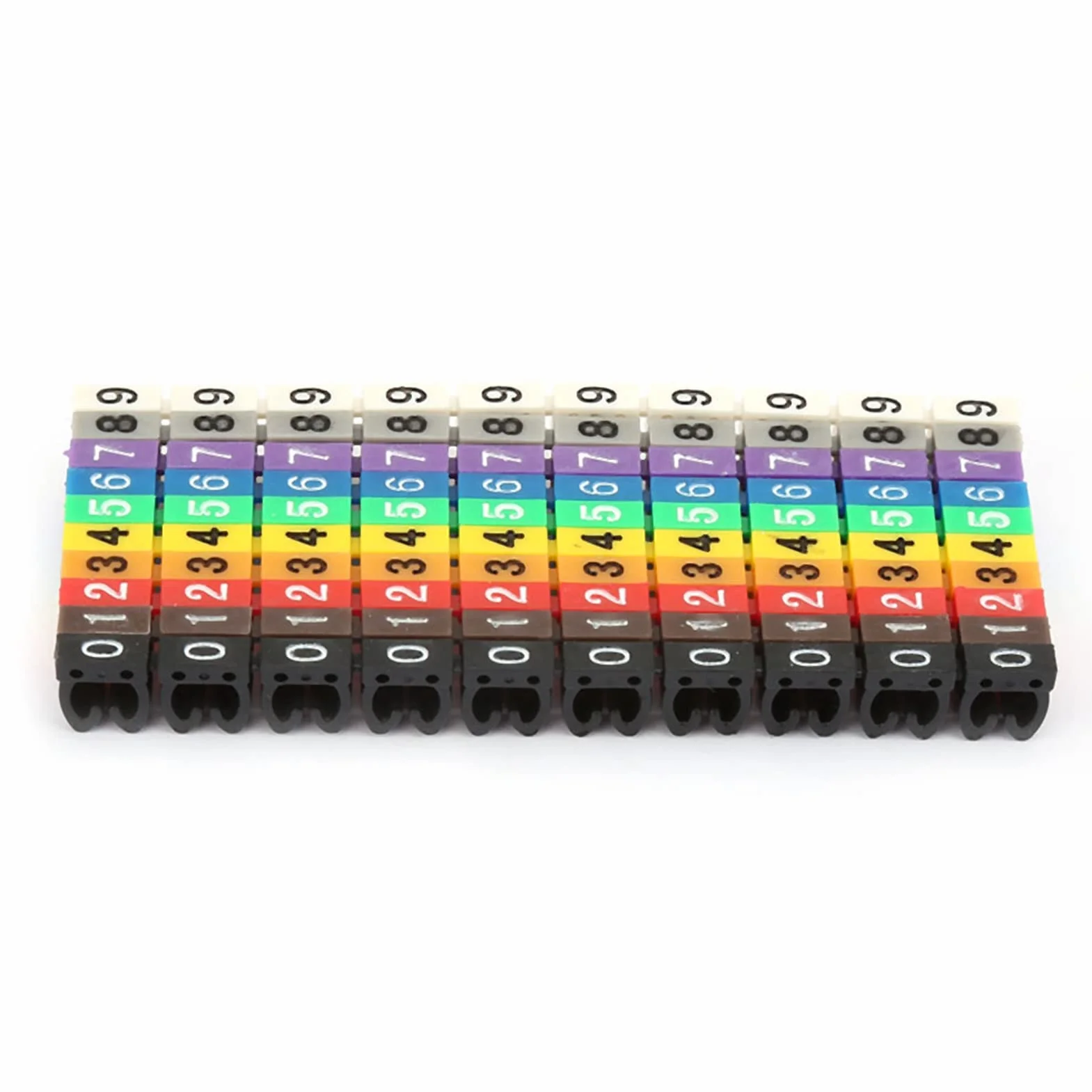 Markery Kablowe Kolorowe z Kodem Cyfrowym 0-9 dla Kabli 4,0 mm², Klipsy Identyfikacyjne 100 Sztuk Odporny na Luz z Tworzywa Sztucznego Markery do Identyfikacji Kabel