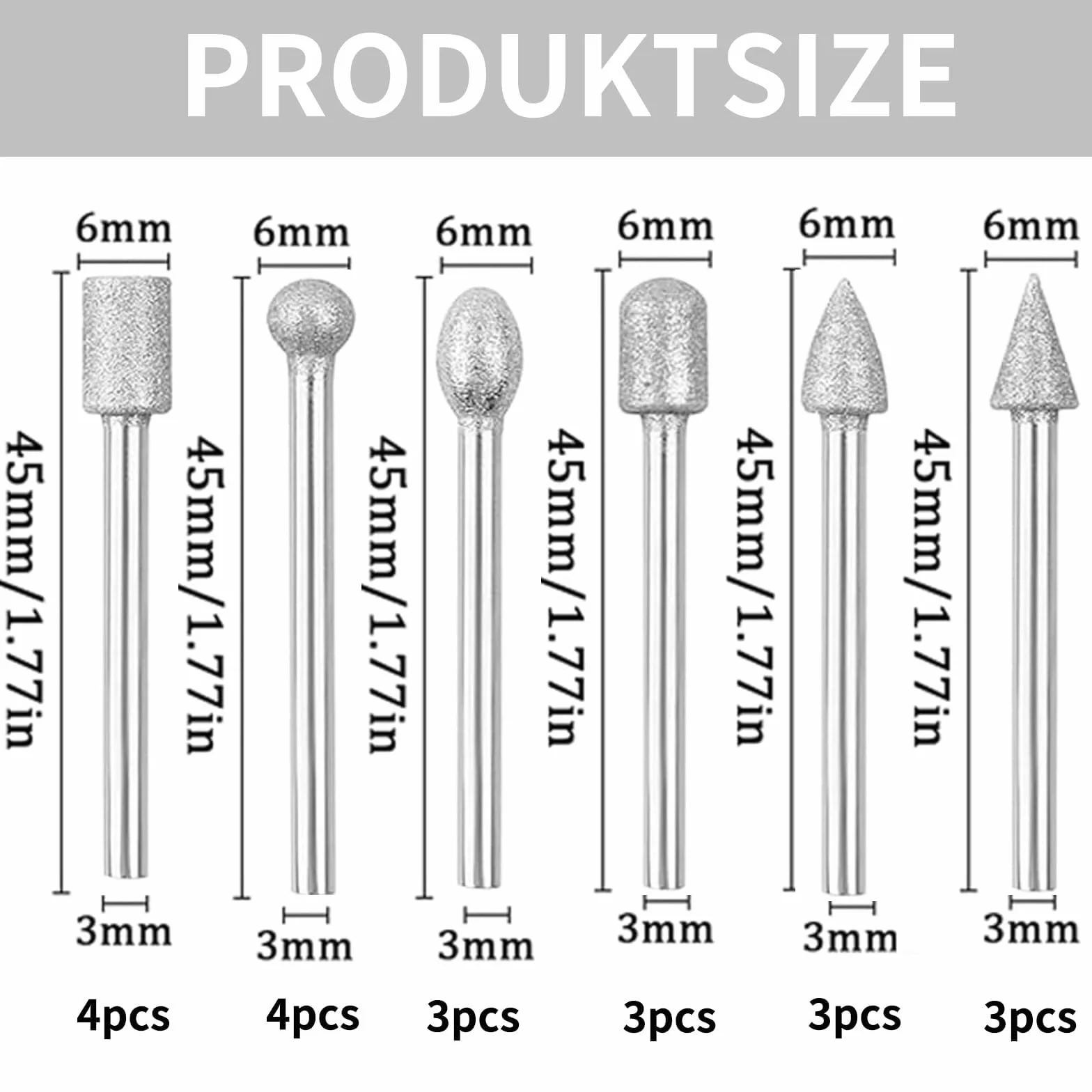 Raheem Diamentowe frezy zestaw 20 sztuk diamentowych pisaków szlifierskich do Dremel, nasadki szlifierskie, diamentowe, z trzonkiem 1/8", do szkła, ceramiki, rzeźbienia, polerowania, grawerowania