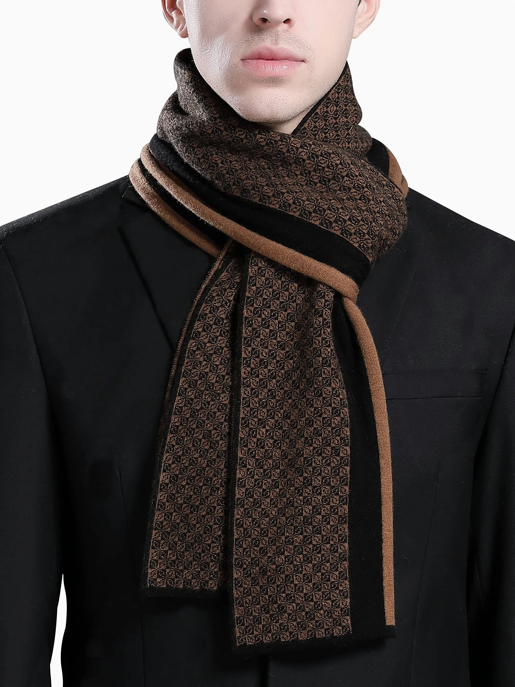 Jesień zima 6% wełna szal męski dziergany szal z dzianiny szal wełniany szal dla mężczyzn modny szykowny casualowy biznesowy 180 × 30 cm mały w kratkę