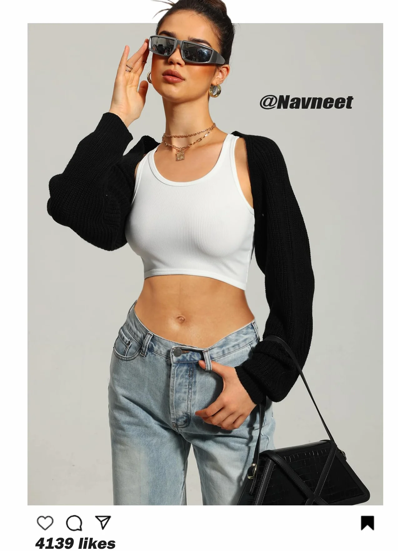 Navneet Bolerko damskie bolerko, krótki sweter oversize, sweter z dzianiny Y2K Crop Top Shrug zima kardigan sweter