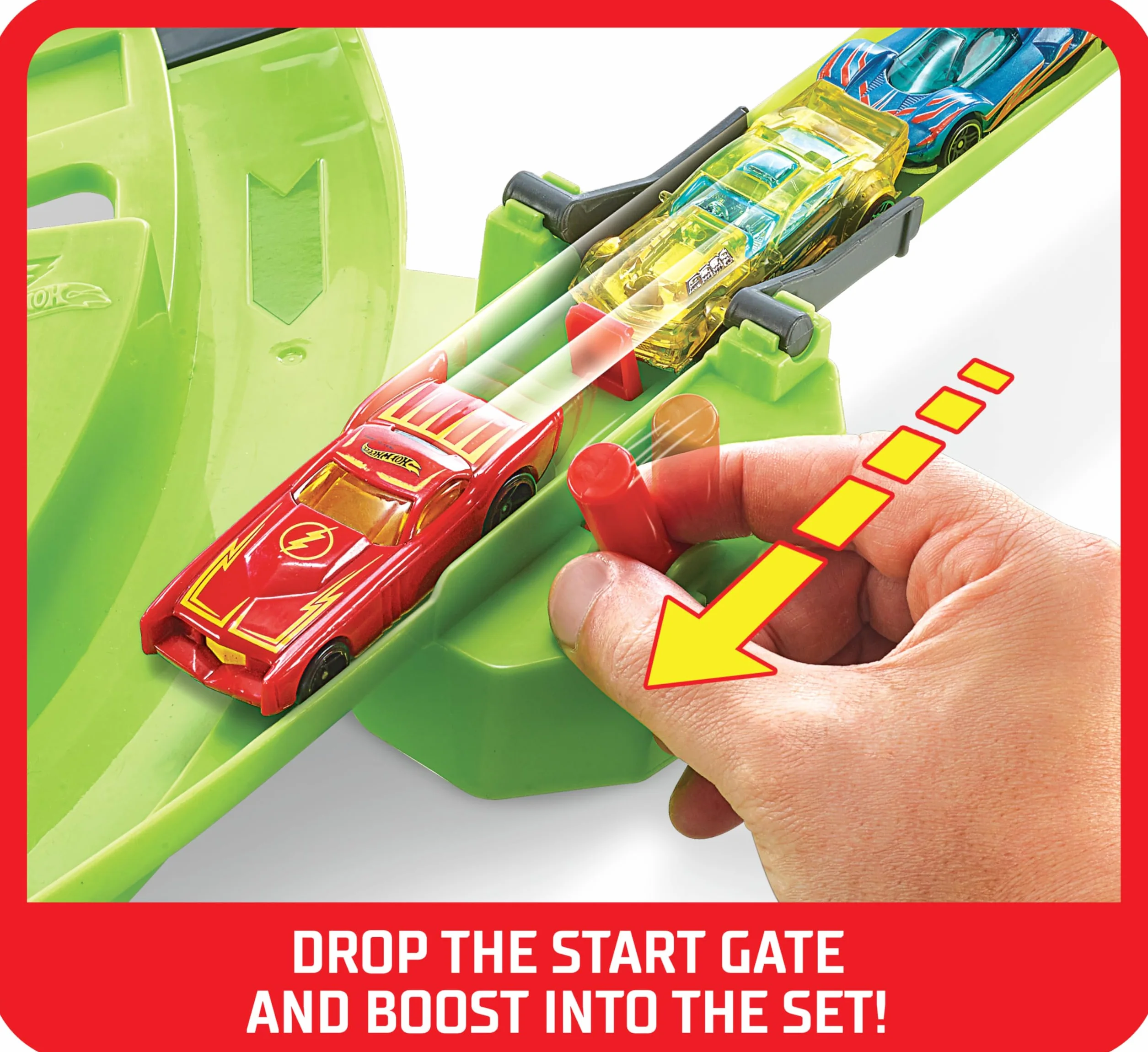 Hot Wheels GFH87 Super Mega Crash duża tora wyścigowa z 8 zakrętami w rozmiarze XXL 1,5 m szerokości zestaw do gry z przyspieszeniem, zabawka dla dzieci od 5 lat, zastrzeżone różnice w opakowaniu