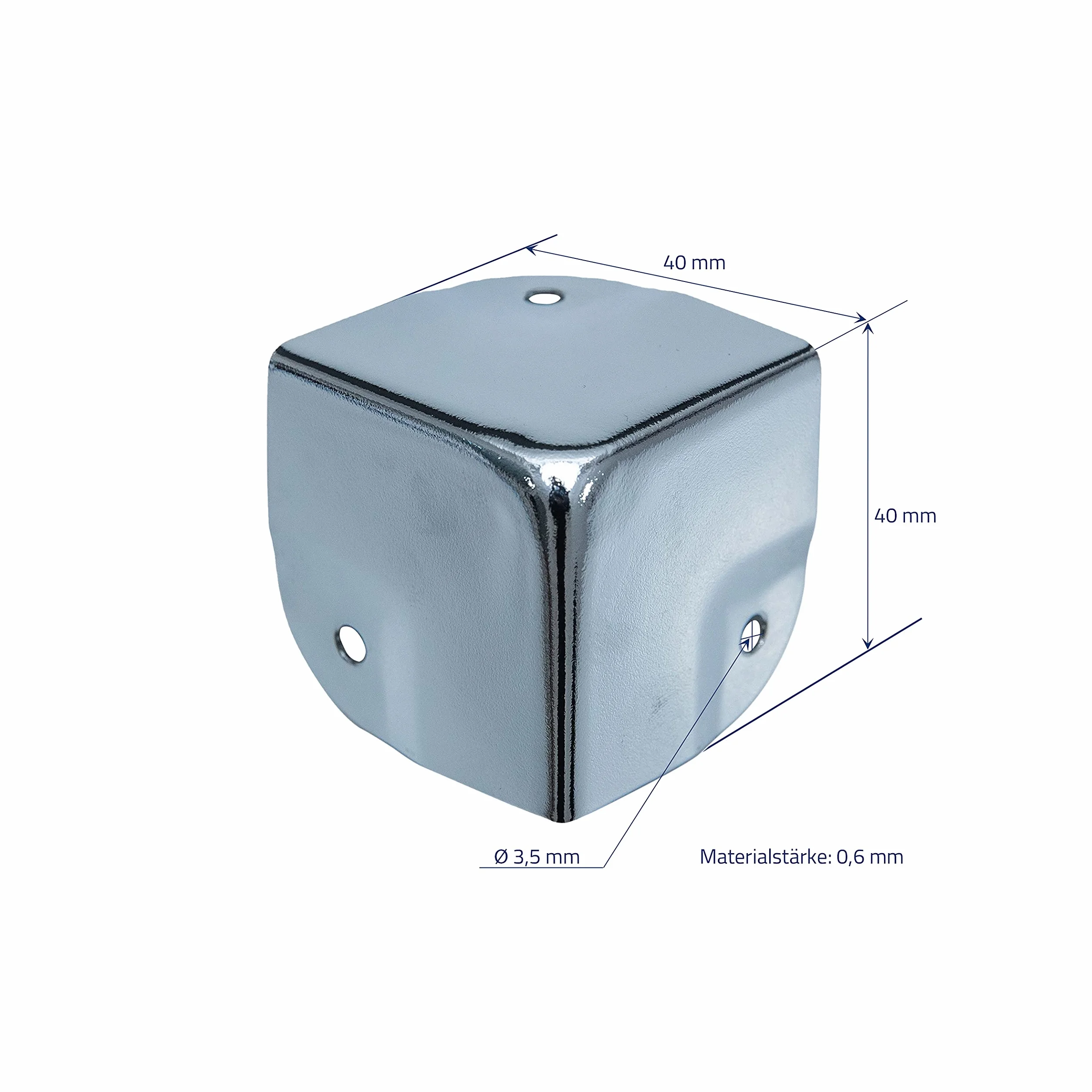 HMF 14966-09 metalowe zabezpieczenie narożników do walizki, 8 sztuk, 40 x 40 x 40 mm, kolor srebrny, ocynkowany