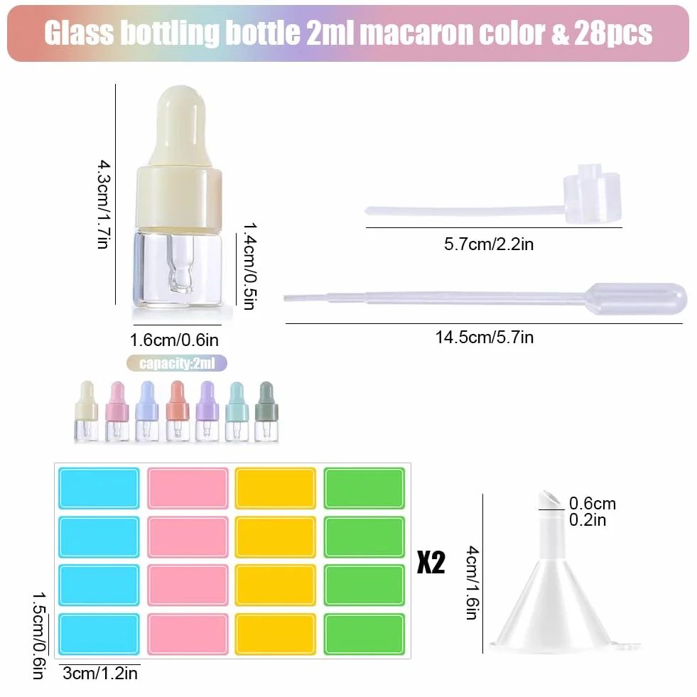 PLUSHCEWT szklane butelki z kroplomierzem 2 ml 28 szt. z 3 dozownikami