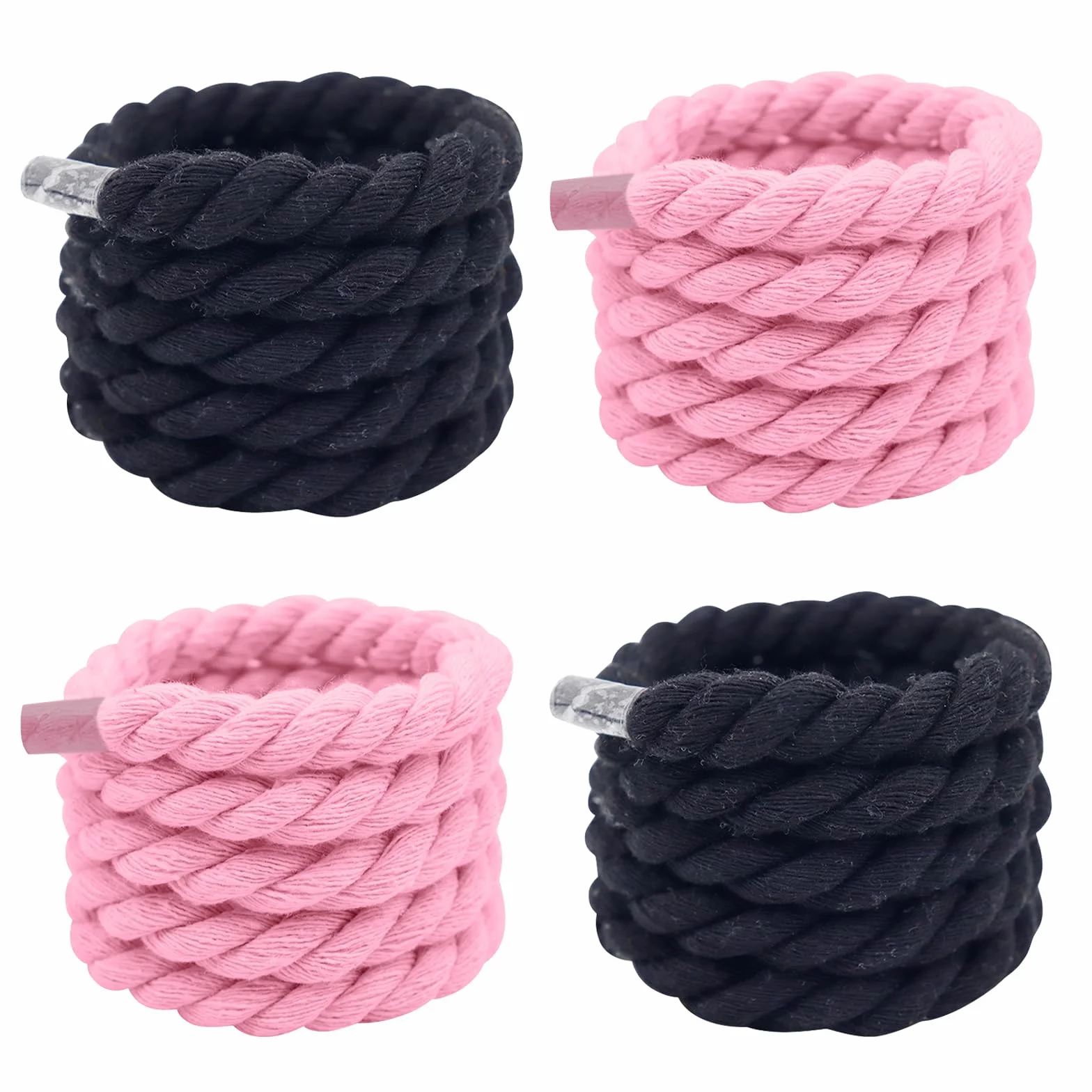 2 pary sznurowadeł typu Rope Laces, grube sznurowadła do Air Force 1, kolor czarny i różowy, okrągłe sznurowadła 12mm, Shoe Laces, grube sznurowadła do trampek, butów do biegania, butów