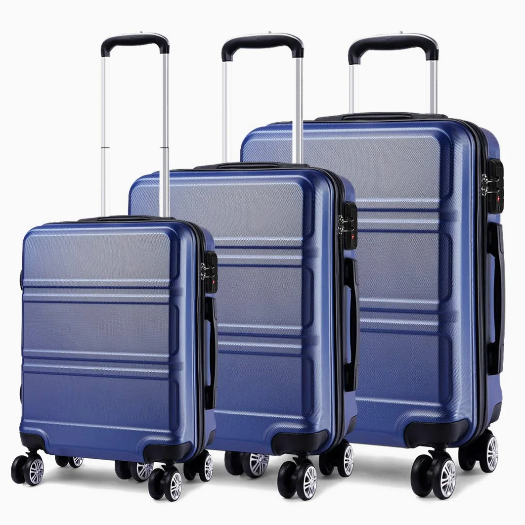 Kono Zestaw 4 lekkich walizek z twardą obudową ABS z 4 kołami obrotowymi i zamkiem TSA 50 cm, 61 cm, 71 cm + walizka na kosmetyki 30 cm, granatowy, Sets of 3, Podręczny