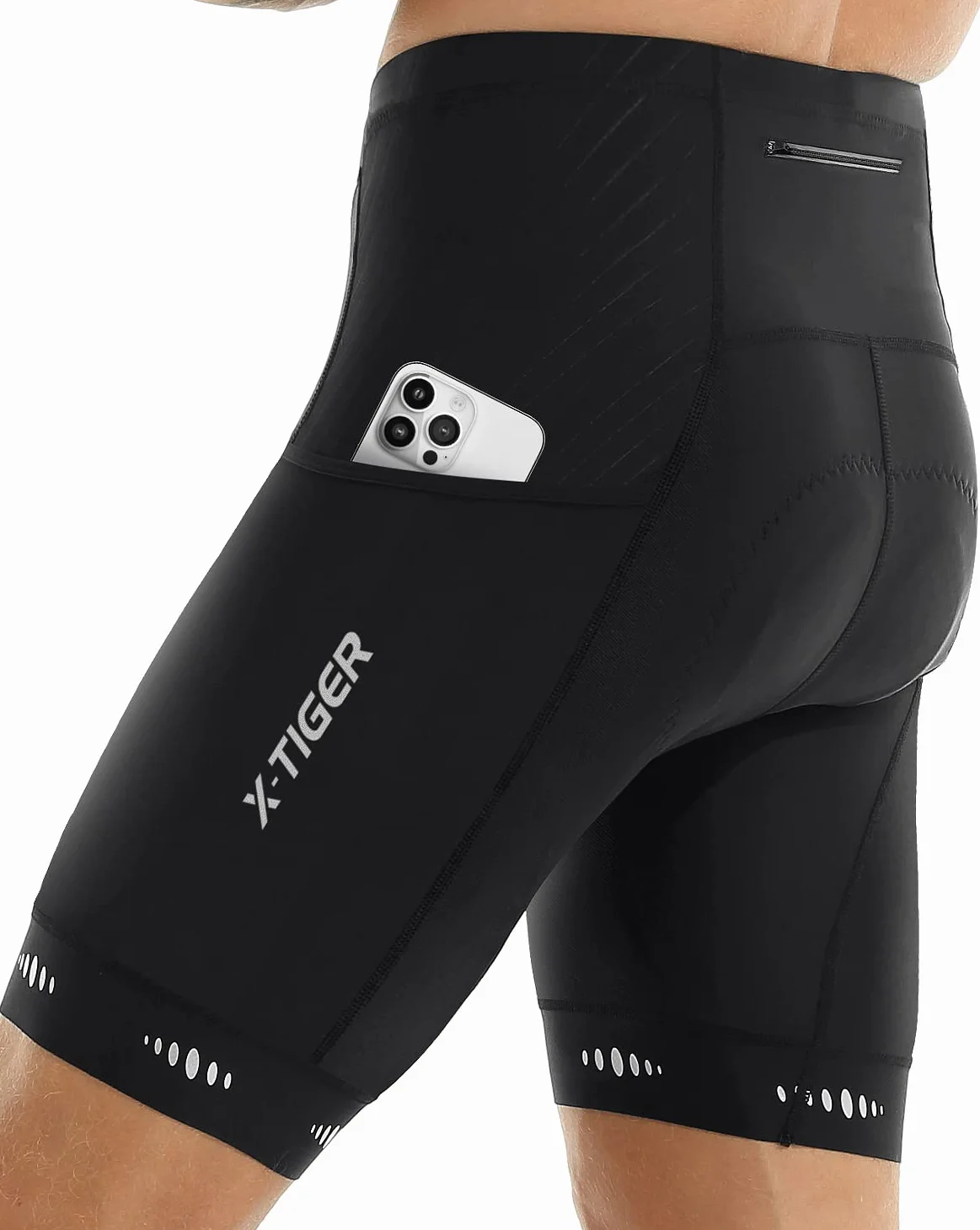 X-TIGER Męskie spodnie rowerowe z wyściółką 5D, spodnie rowerowe, oddychające, szybkoschnące, z 3 kieszeniami, 801 czarny, 3XL
