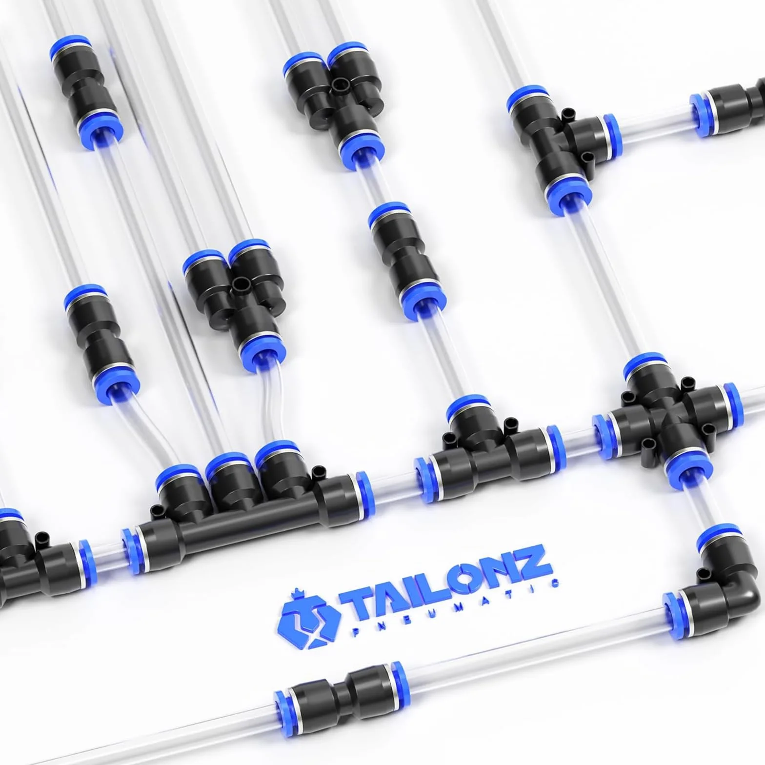Tailonz Pneumatic Niebieskie proste 2 sposoby - 12 mm rurka OD wciskana do podłączenia rurkowe szybkie okucia blokada push PU-12 (opakowanie 2)