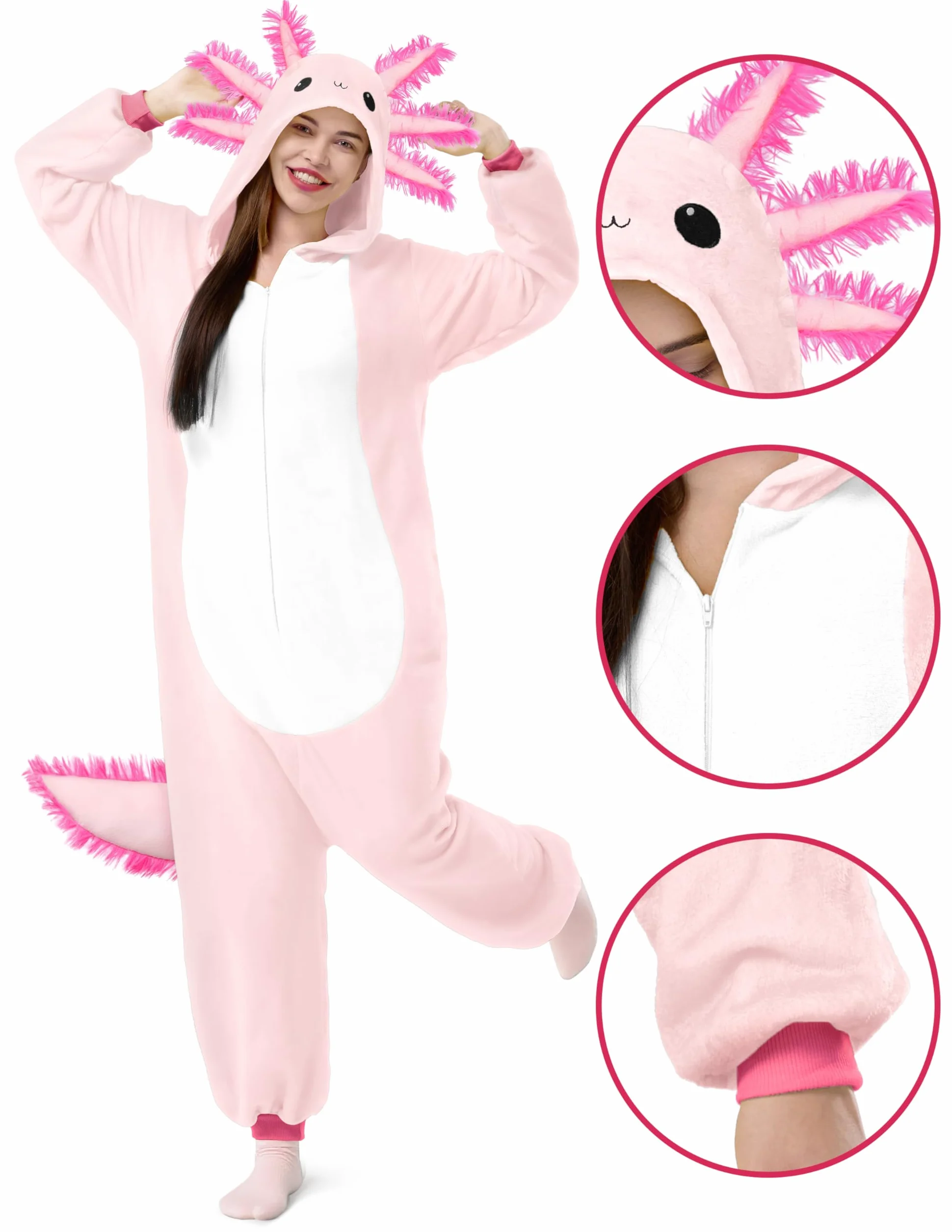 Spooktacular Creations Axolotl Unisex Dorosły ogon kapelusza pluszowa piżama kostium do odgrywania ról kostium Halloween-XL różowy