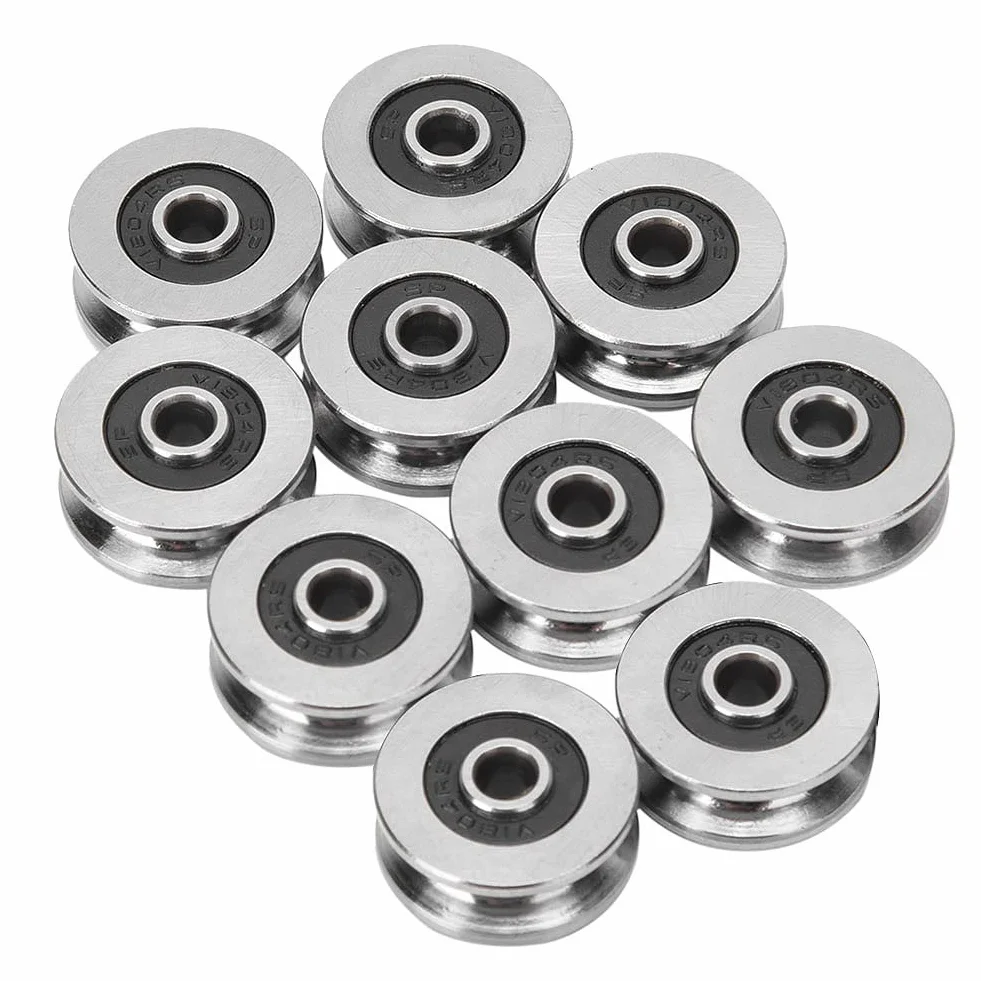 V1804 V-Groove Łożyska, 10szt 18mm * 4mm * 8mm Deep U/V Groove Miniaturowe łożyska kulkowe Koło pasowe z łożyskiem szynowym, łożysko Stalowe koło gąsienicowe do drukarki 3D, silnik, deskorolki