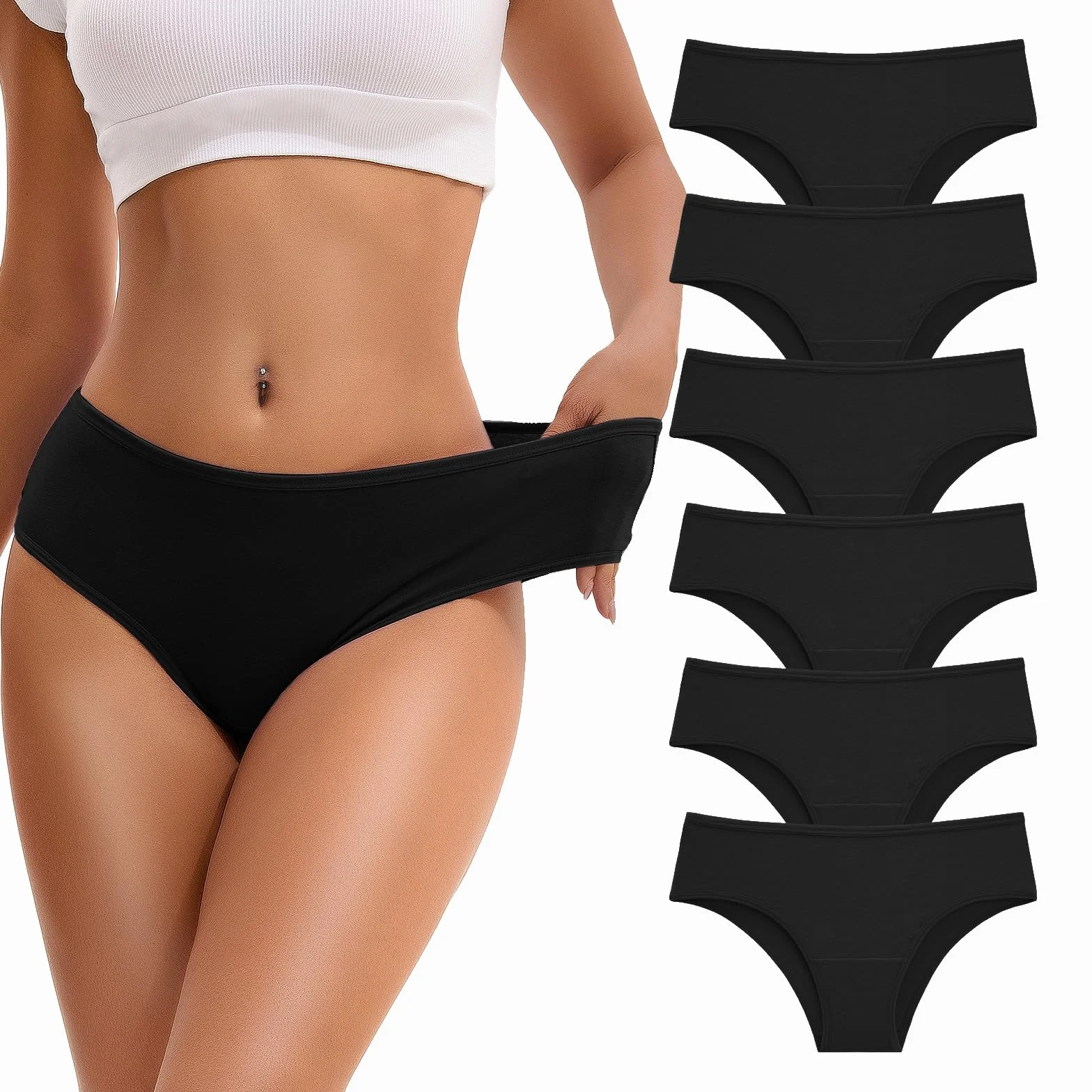 INNERSY Majtki damskie, bawełna, średnia talia, hipsterska, bielizna damska, bikini, 6 sztuk w opakowaniu