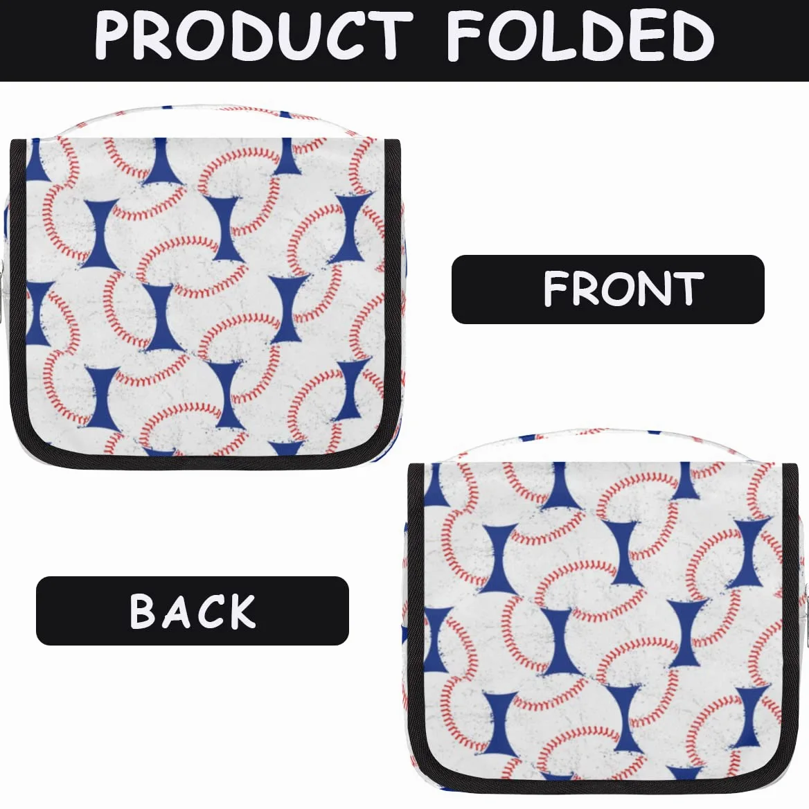 Baseballowy wzór podróżna kosmetyczka bejsbolówka design torba do mycia uniseks wiszące przybory toaletowe organizer na kosmetyki kosmetyki, wielobarwny, Jeden rozmiar