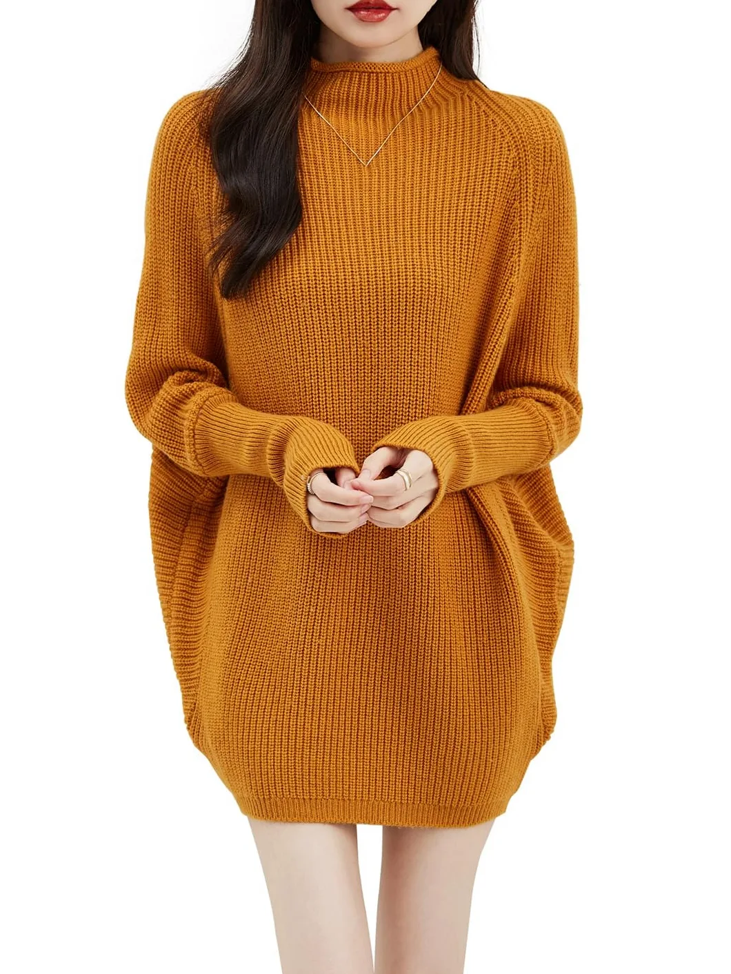 Disimlarl Damski sweter z wełny merynosów z golfem oversize, sweter z długim rękawem, dzianinowy sweter