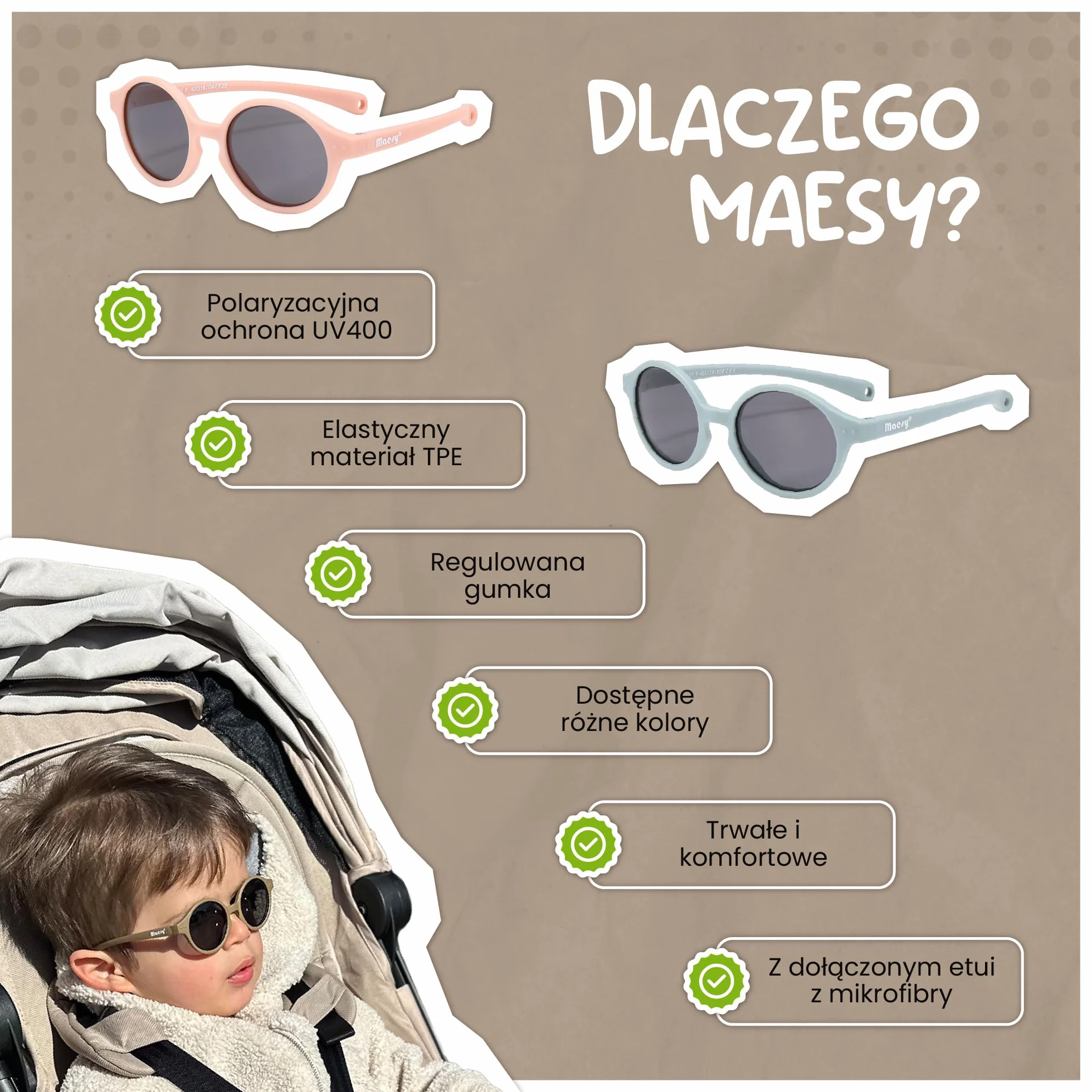 dziecięce okulary przeciwsłoneczne Noah - 0-2 lata - elastyczne, zginane - regulowana gumka - polaryzacja UV400 - dla chłopców i dziewczynek - owalne