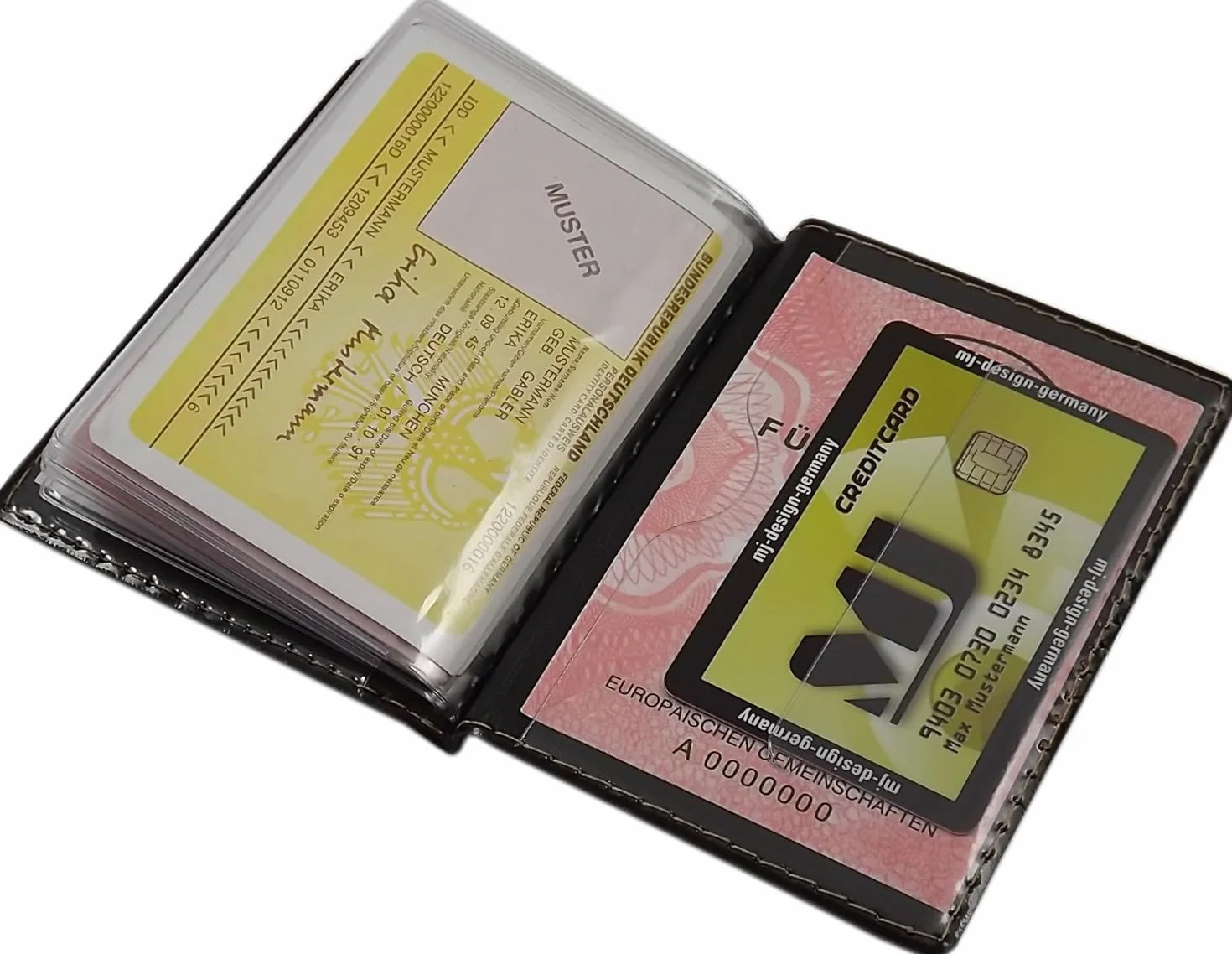 myledershop Eleganckie etui na dowód osobisty / etui na karty kredytowe z kontrastowym szwem, 12 przegródek, MJ-Design Germany Made in EU, Einheitsgröße