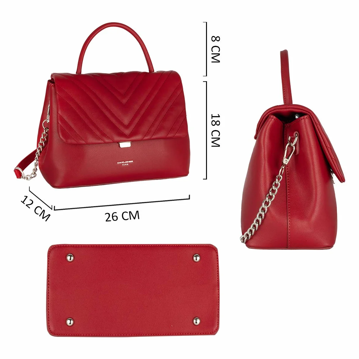 David jones - Damska Torba na Ramię Pikowana - Torebka Klapką Skóra PU - Crossbody Messenger Bag - Torby z Uchwytem - Kobiet Tornister - Modna Elegancka - Czerwony