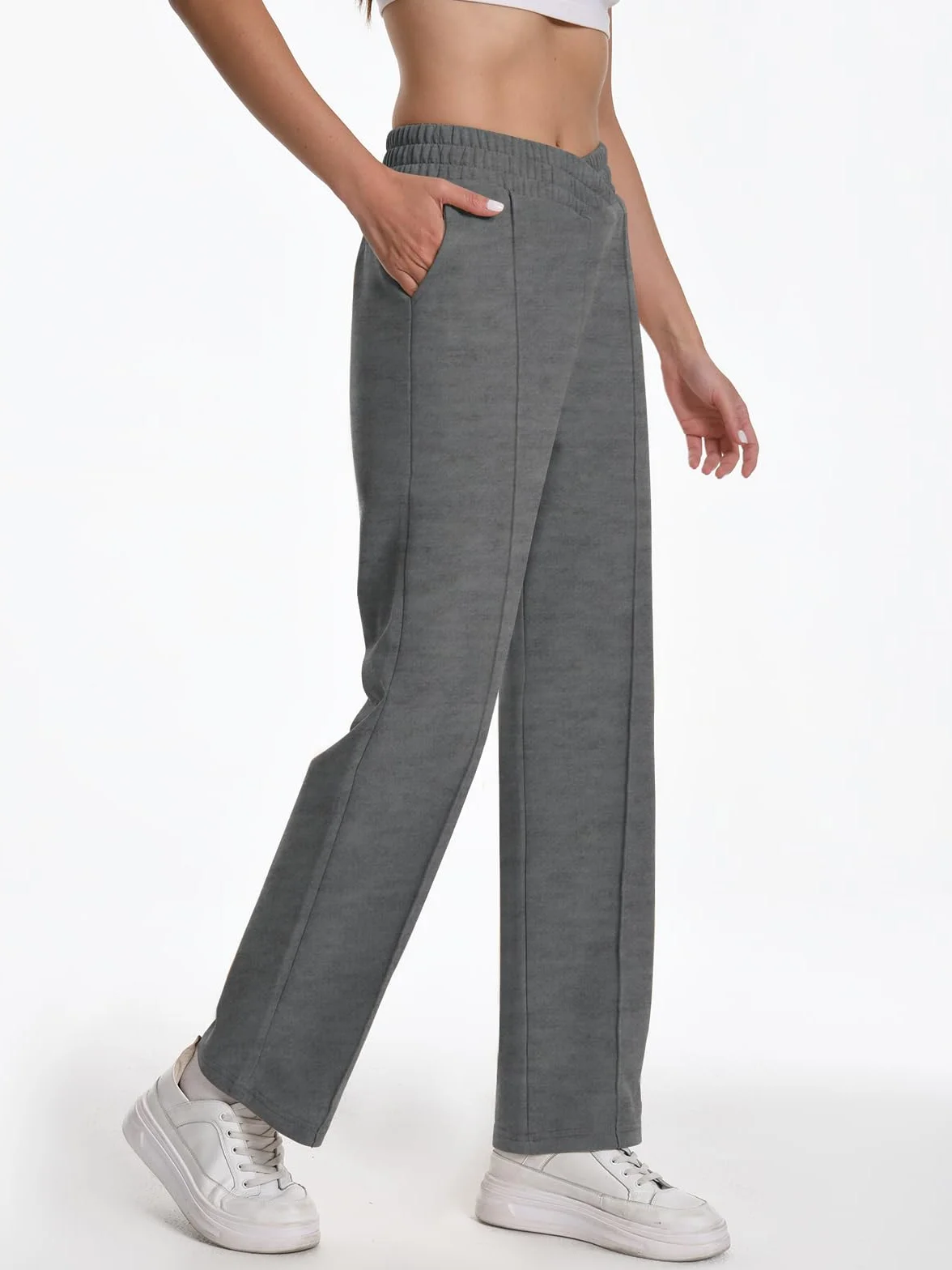 Damskie spodnie dresowe z kieszeniami, jednokolorowy dres treningowy V-crossover Baggy, elastyczna talia, spodnie do biegania w czasie wolnym, hip-hopowym, na siłownię i jogging