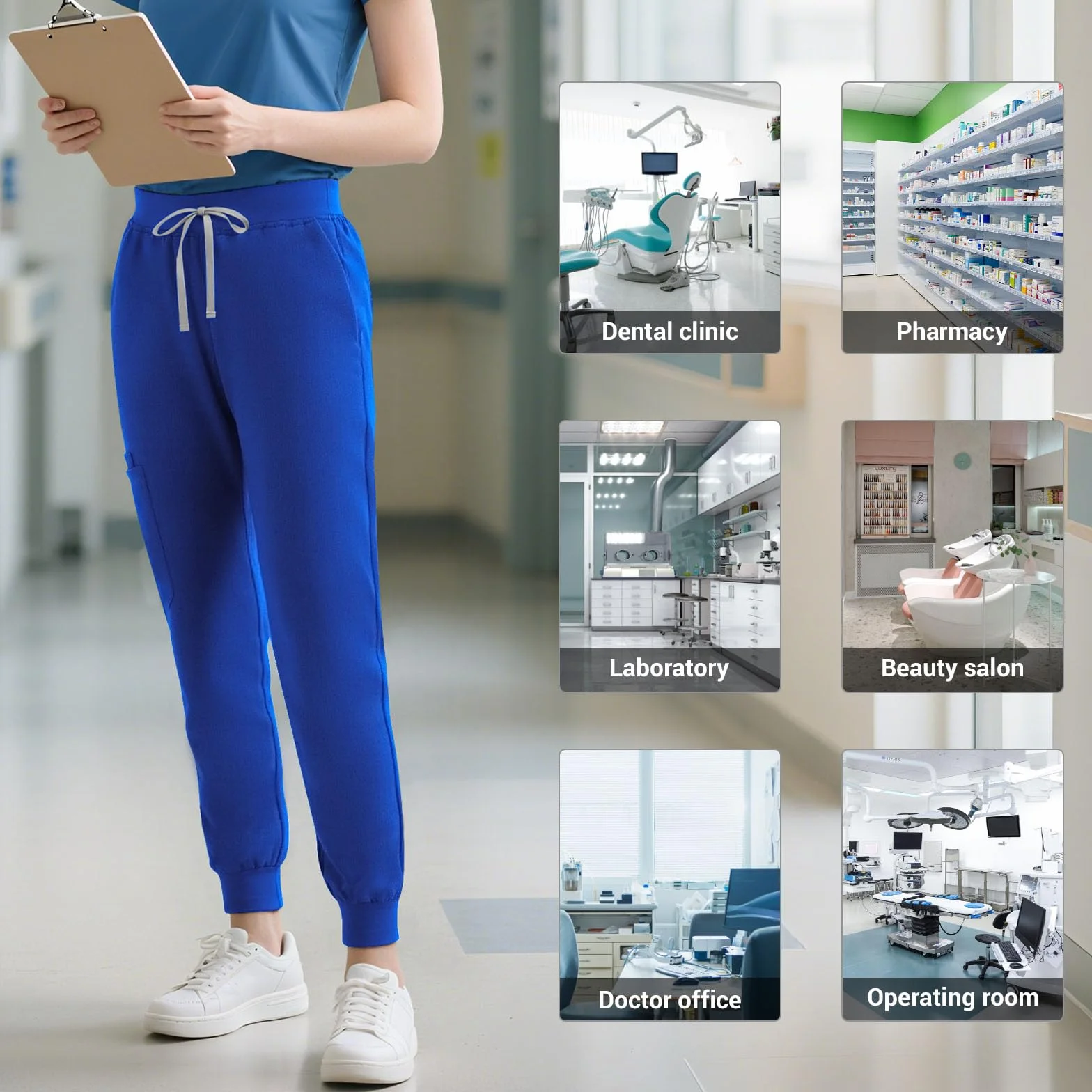 Damskie spodnie medyczne, medyczne spodnie robocze chirurgiczne z elastyczną talią ze sznurkiem, lekkie i oddychające, dla rozmiarów XS do 2XL