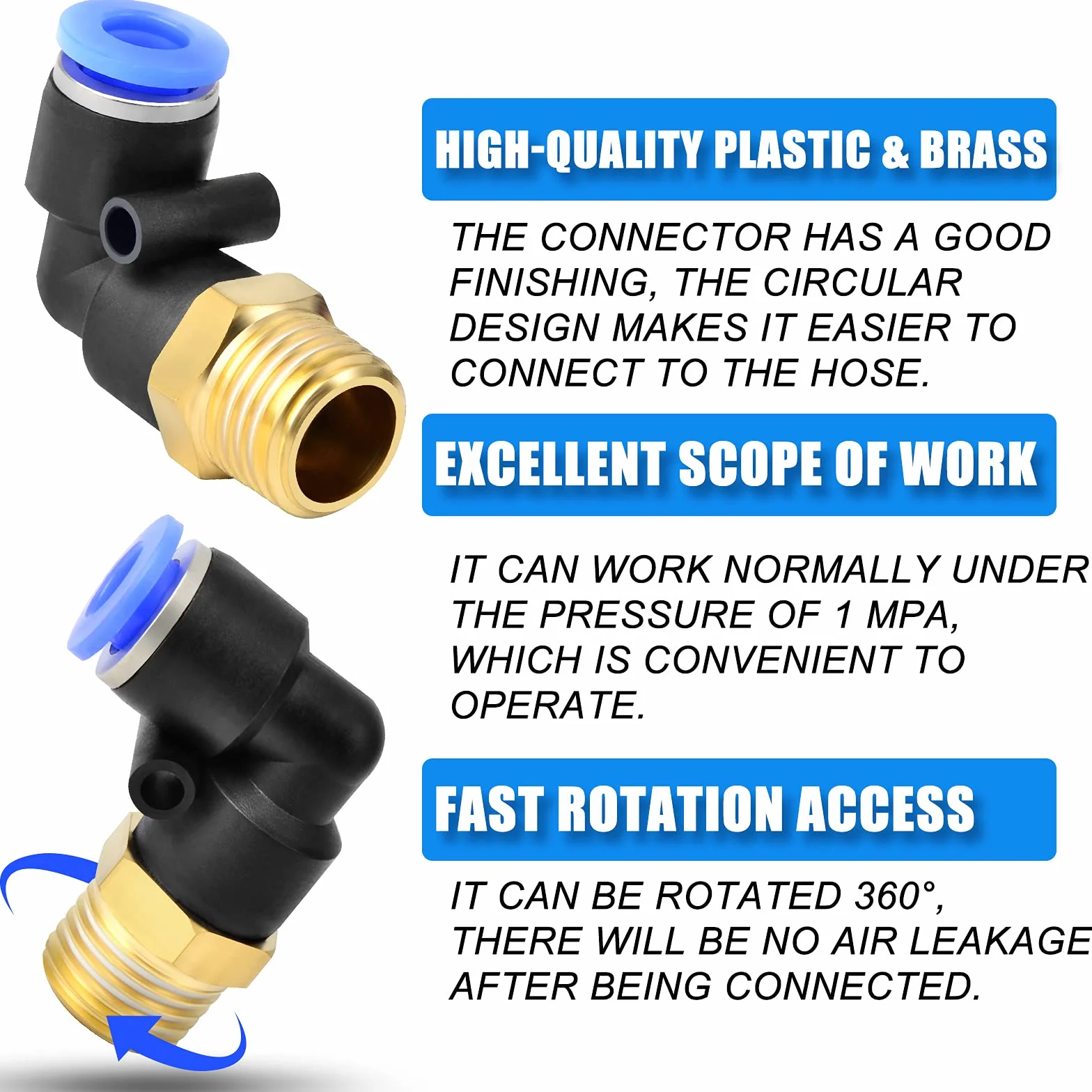 10 szt. 8 mm Tube AD x 1/8 BSP męski Elbow Push to Connect Fittings (PL8-01)