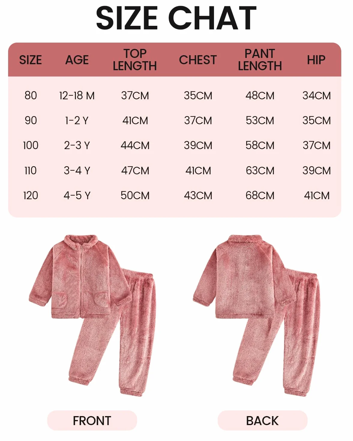 JiAmy Dziecięcy strój dla dziewczynek, zestaw zimowych polarów, 2 sztuki, zamek błyskawiczny, długi rękaw, spodnie, bluza, unisex, piżama, zestawy odzieży dla 1-5 lat