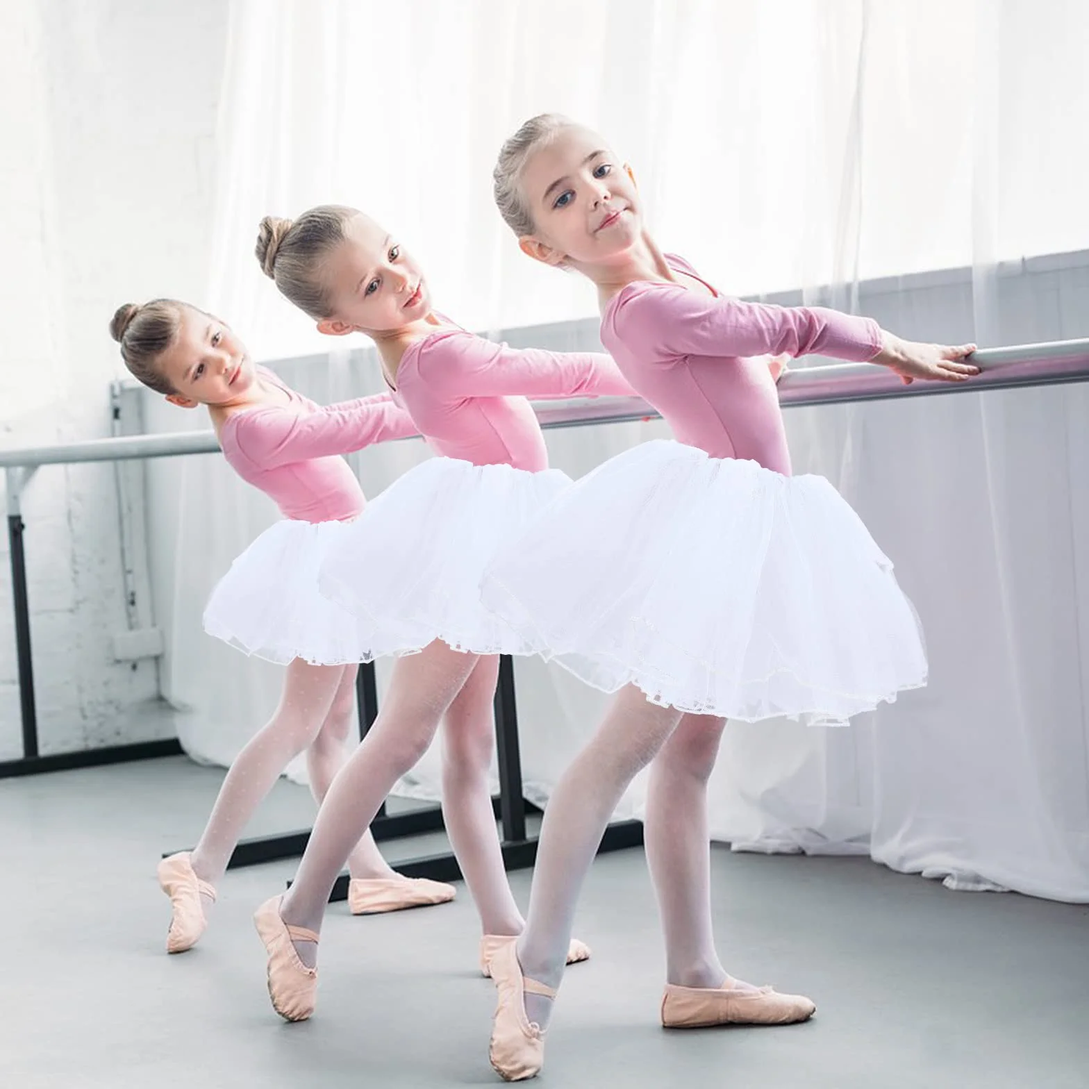 WLLHYF Dziewczęca spódnica tutu, 4 warstwy, tiulowa, tutu, elastyczna, puszysta, do tańca baletowego, dla małych dzieci, dzieci, na imprezę bożonarodzeniową (biała), biały, Einheitsgröße