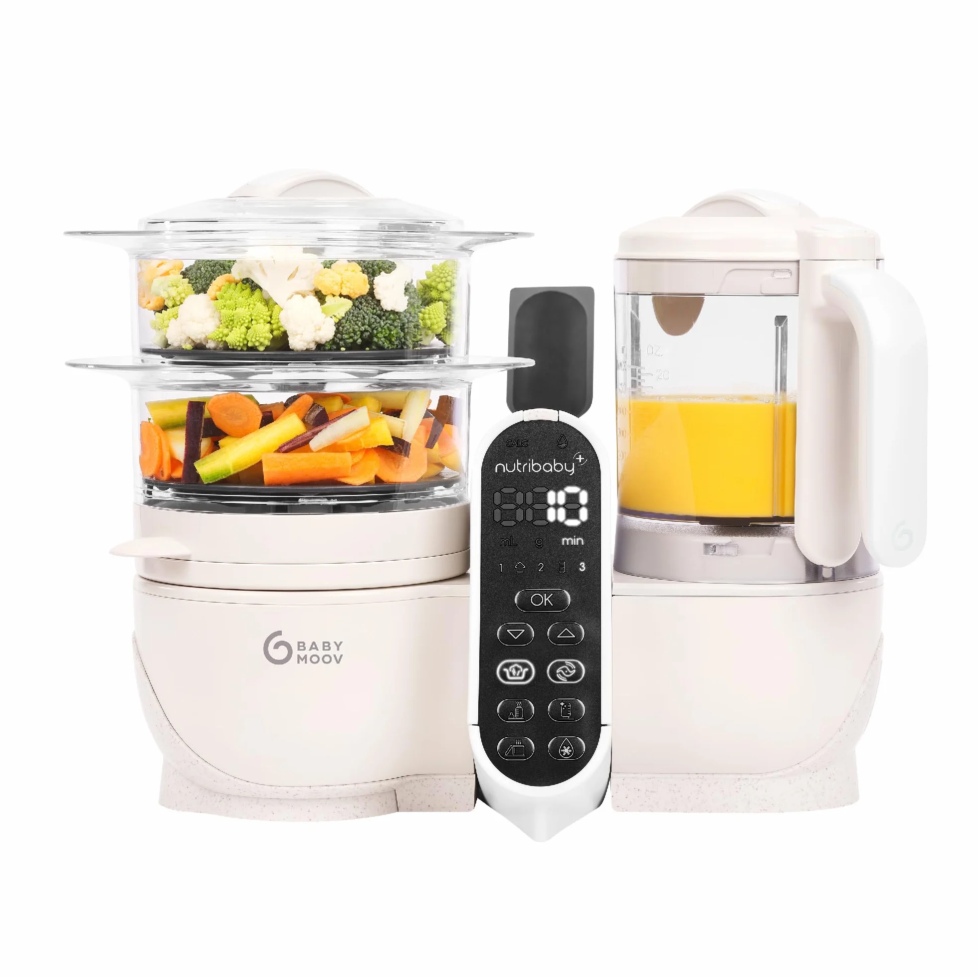 Babymoov Nutribaby(+), wielofunkcyjny robot do gotowania dla niemowląt 6 w 1, parownik, duża pojemność 2,2 l, mineralny beżowy