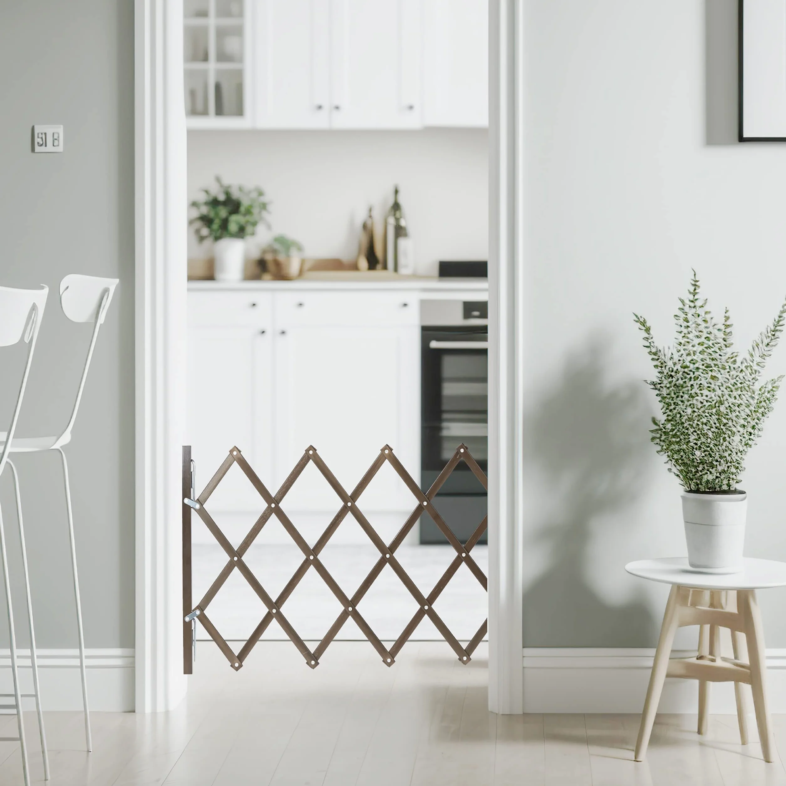 Relaxdays Bariera bezpieczeństwa dla psa M, schody ogrodzenia, składane, do 96 cm przedłużenie kraty, wysokość kraty, brązowa, 90% bambus, 10% żelazo,