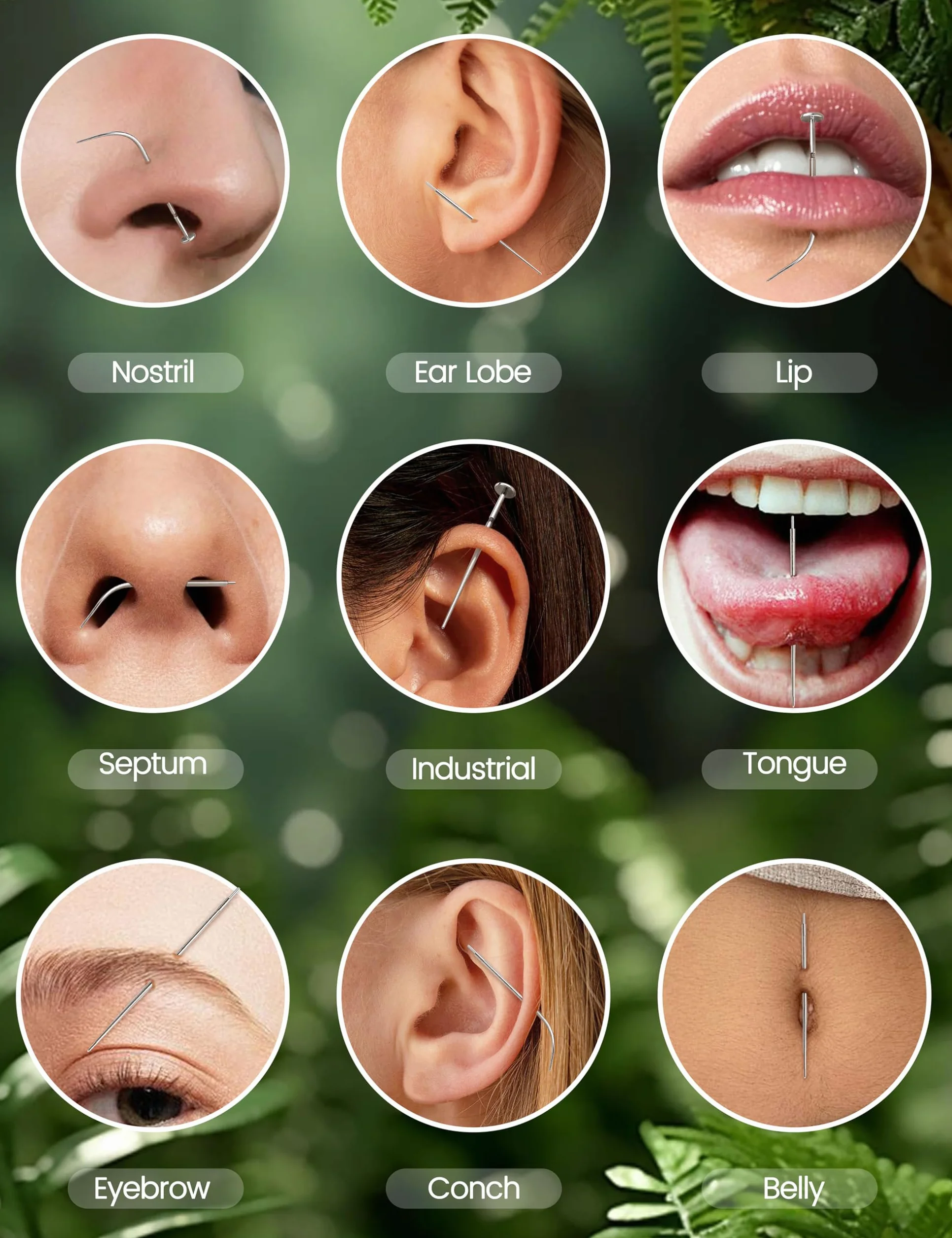 CASSIECA 20 sztuk piercingu, taper, kulka, igły, stal nierdzewna, zestaw do samodzielnego przekłuwania uszu, nosa, warg, brzucha