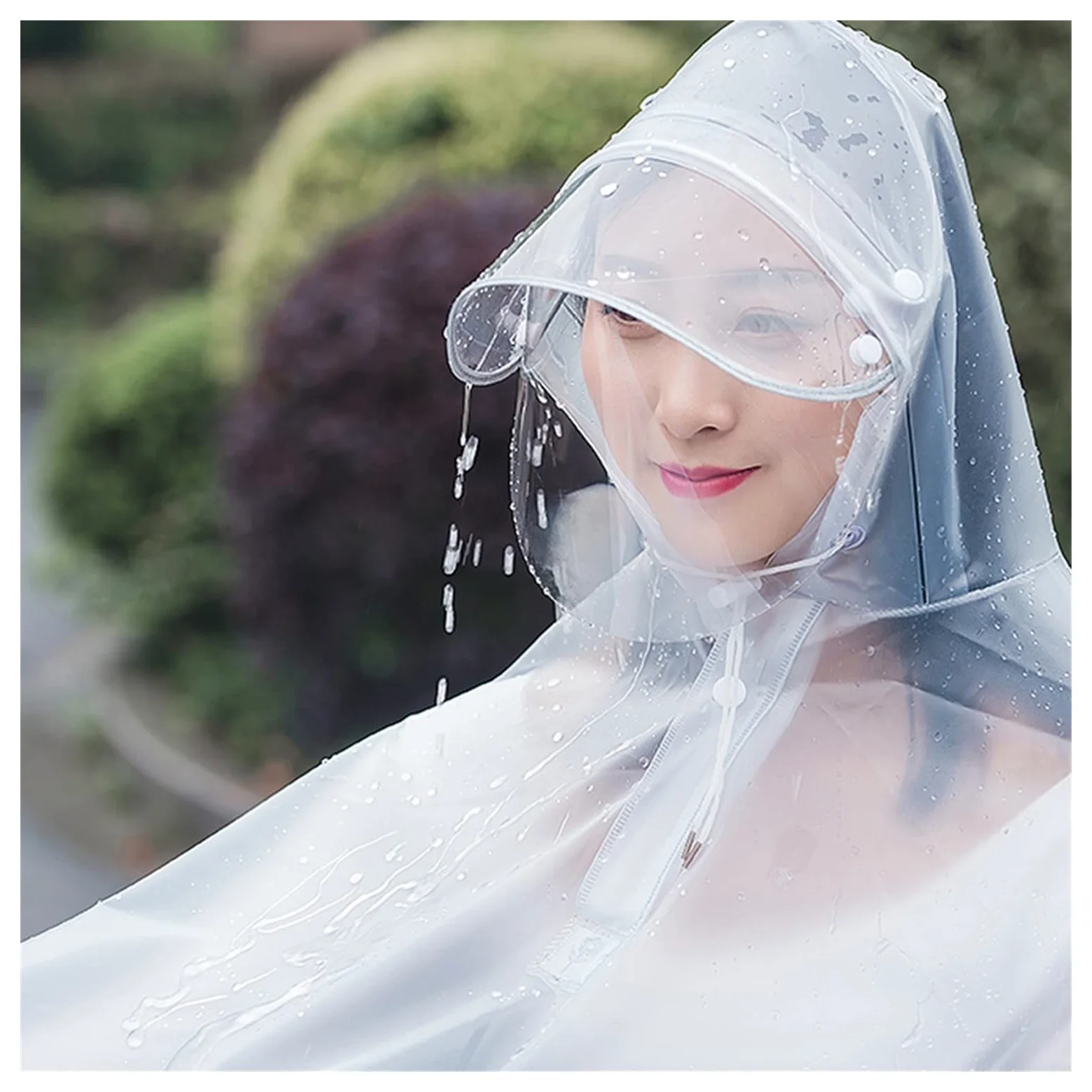 Peleryna przeciwdeszczowa rowerowa Poncho przeciwdeszczowe z kapturem z PVC Wiatroszczelne unisex na rower Ebike Motocyklowy pokrowiec na hulajnogę(White,Full)