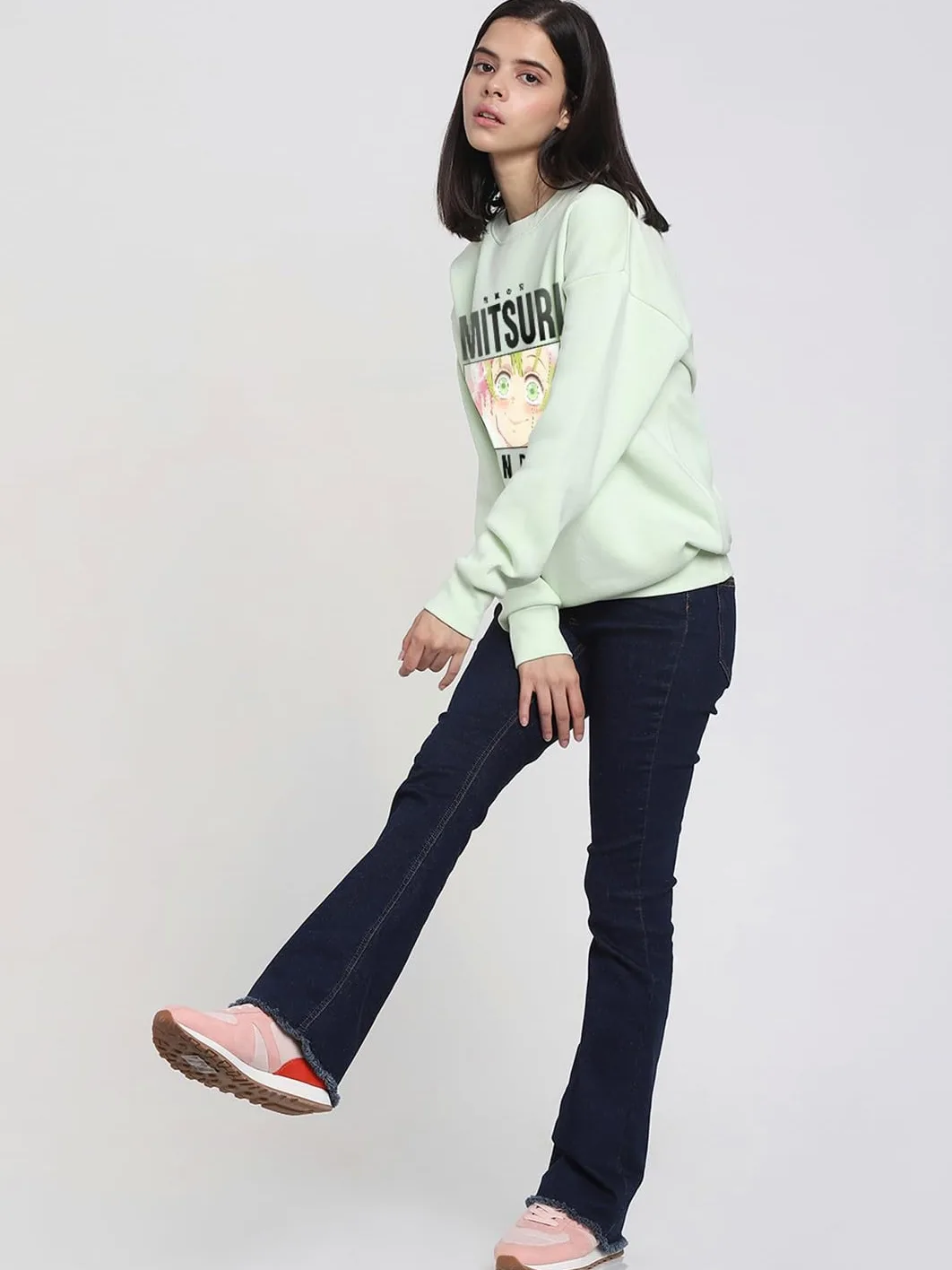 Bewakoof X Demon Slayer Snoopy Damska bluza oversize z mieszanki bawełny | Bewakoof Heavy Duty 1.0 | Damska bluza