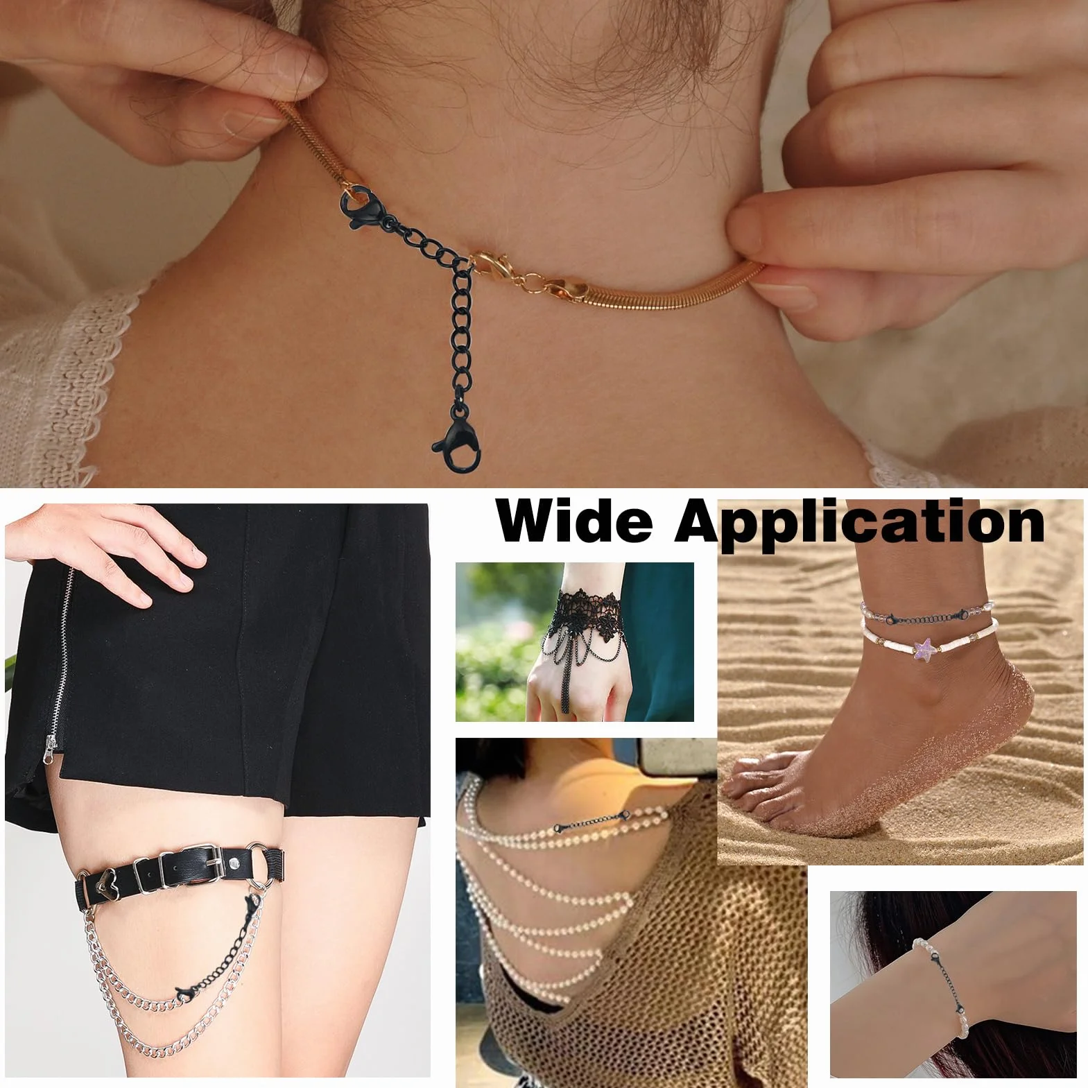 Przedłużenie łańcucha ze stali nierdzewnej czarny 5 rozmiarów 5-15 cm do naszyjników bransoletek DIY