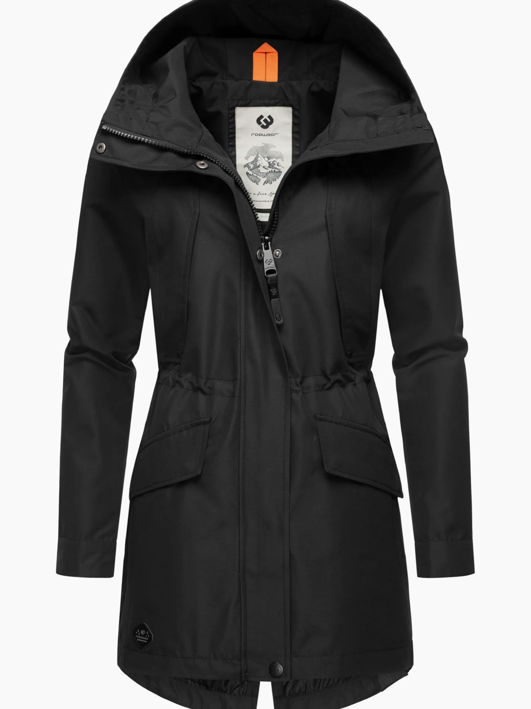 Ragwear Lekka damska parka przejściowa, długi płaszcz przeciwdeszczowy, wodoszczelny (słup wody 11 000 mm), oddychający, z dużym kapturem, Begonia XS-6XL