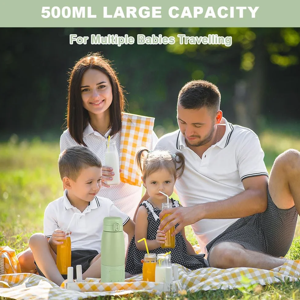 Aolso Przenośny podgrzewacz do butelek na podróż, 500 ml podgrzewacz do mleka matki, mieszanki lub wody, szybkie nagrzewanie i długa żywotność baterii, ładowanie USB, butelka dla niemowląt do pojazdu