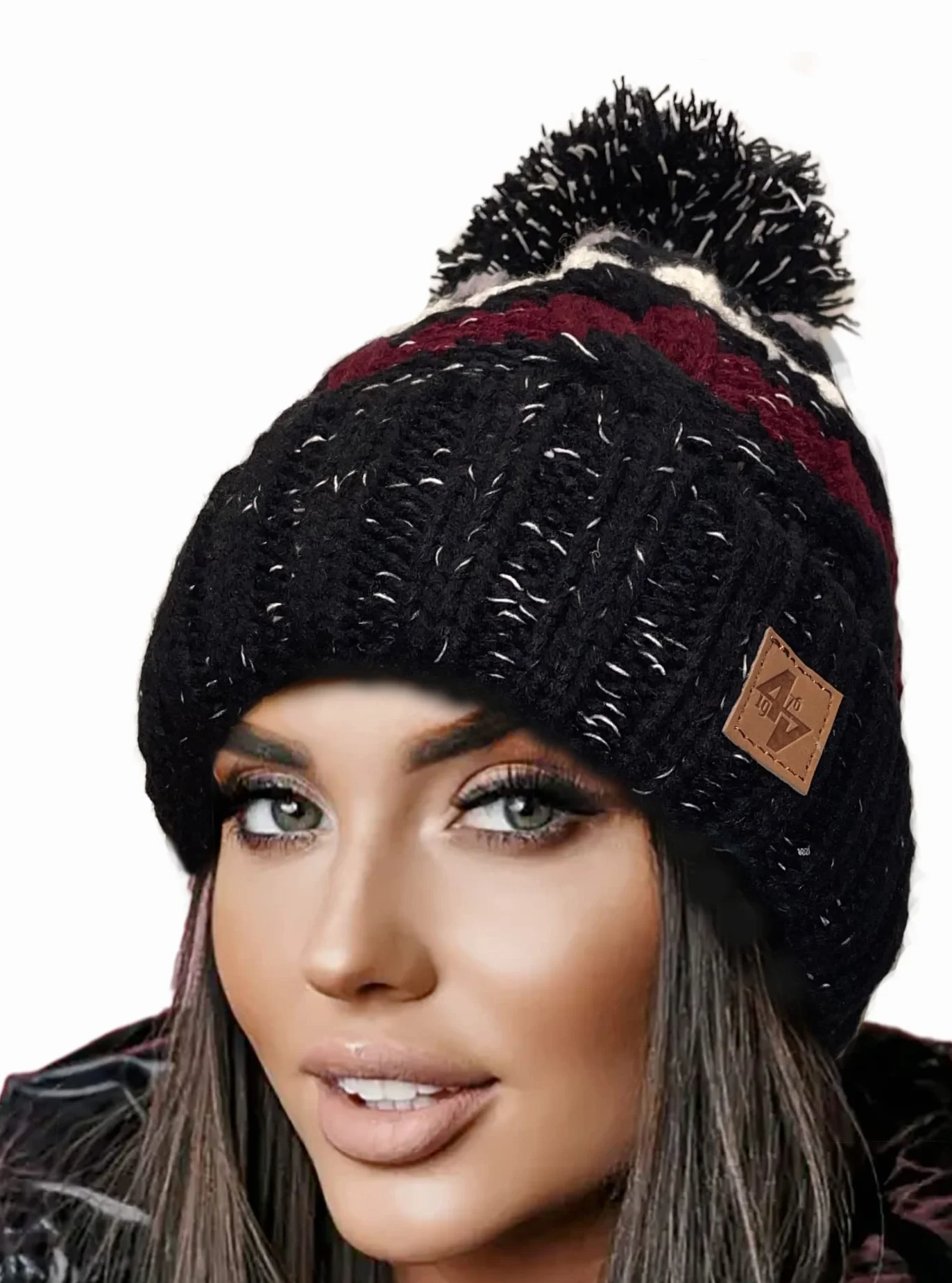 Marka 4sold Męska Damska czapka Dziergana z pomponem i podszewką polarową (Black)