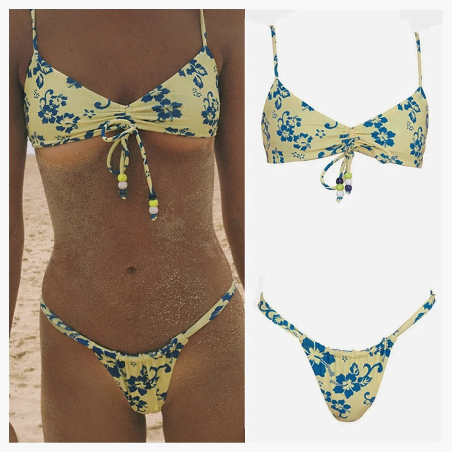 Dwuczęściowy strój kąpielowy Seksowne bikini Kwiatowy nadruk Stroje kąpielowe String Bikini Set Push Up Strój kąpielowy Bikini Kobiety Plaża Strój kąpielowy Kobiety Bikini Set (BS)