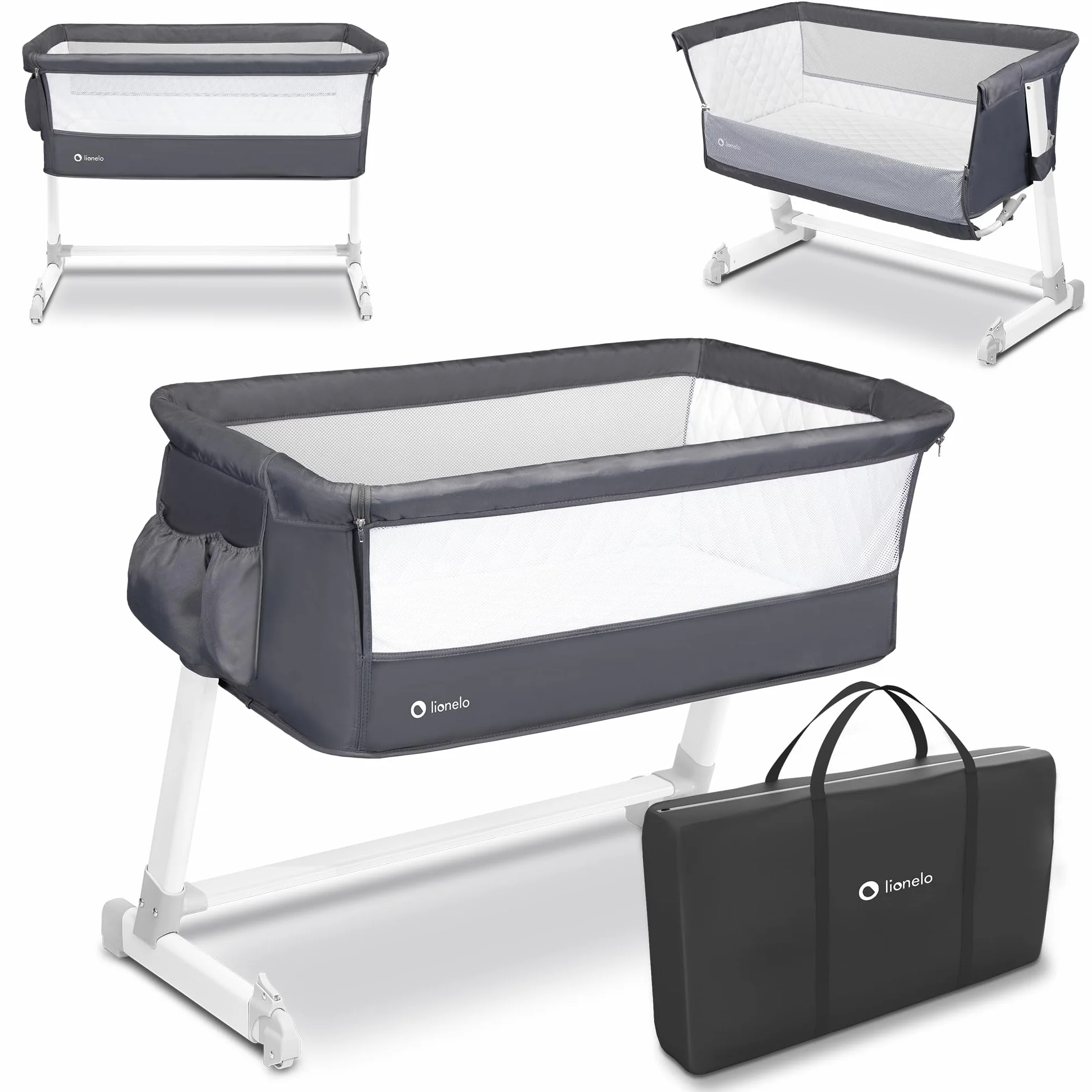 Lionelo Theo 2 W 1 Łóżeczko Dziecięce, Łóżeczko Podróżne, Łóżeczko Dla Niemowlaka Od Urodzenia Do 9 Kg, Regulacja Wysokości Nachylenia, Składana Ściana Boczna, Materac, Moskitiera