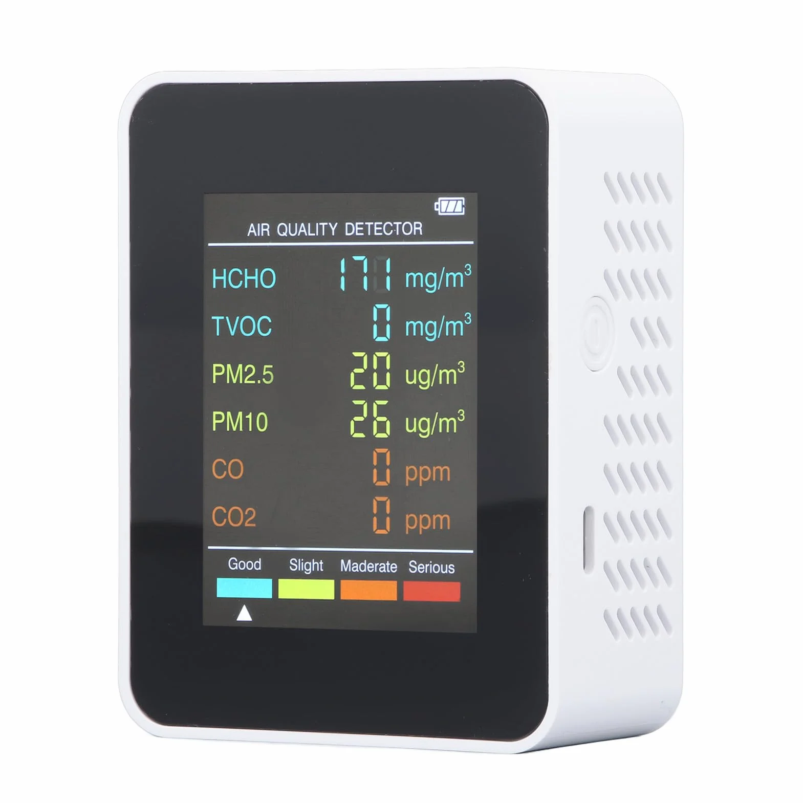 Detektor CO2 TVOC HCHO, Przenośny Wewnętrzny Monitor Stanu PM2,5 PM10 z Alarmem do Badania Jakości Powietrza (WHITE)