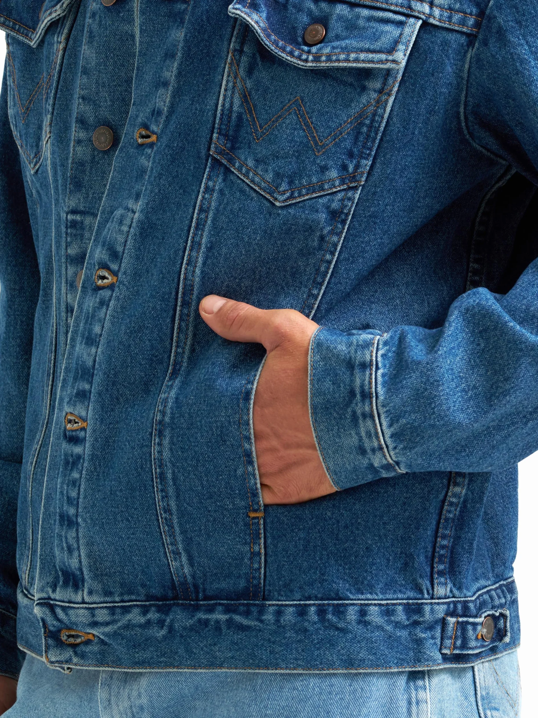 Wrangler Męska kurtka dżinsowa, kowbojski krój, bez podszewki, Sprany, XL