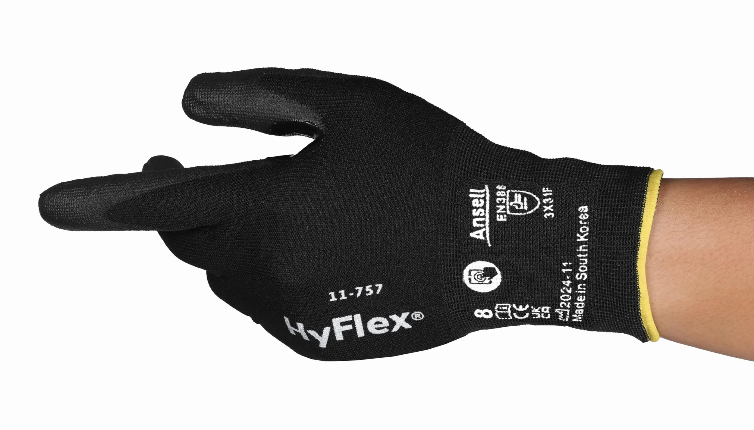 Ansell Hyflex 11-757 Robocze rękawice do ochrony mechanicznej, Rozmiar 8 (M), Czarny (12 Par)